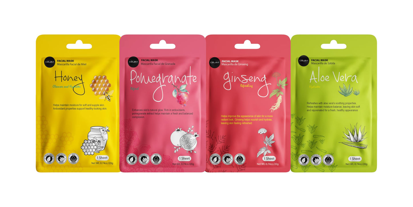 celavi Face Mask Set Korean Beauty Essence Facial Paper Sheet Mask Korea Skin Care Moisturizing 4 Packs of each 12 New flavors K-Beauty Skincare 48 Beauty & Personal Care Celavi Cosmetics