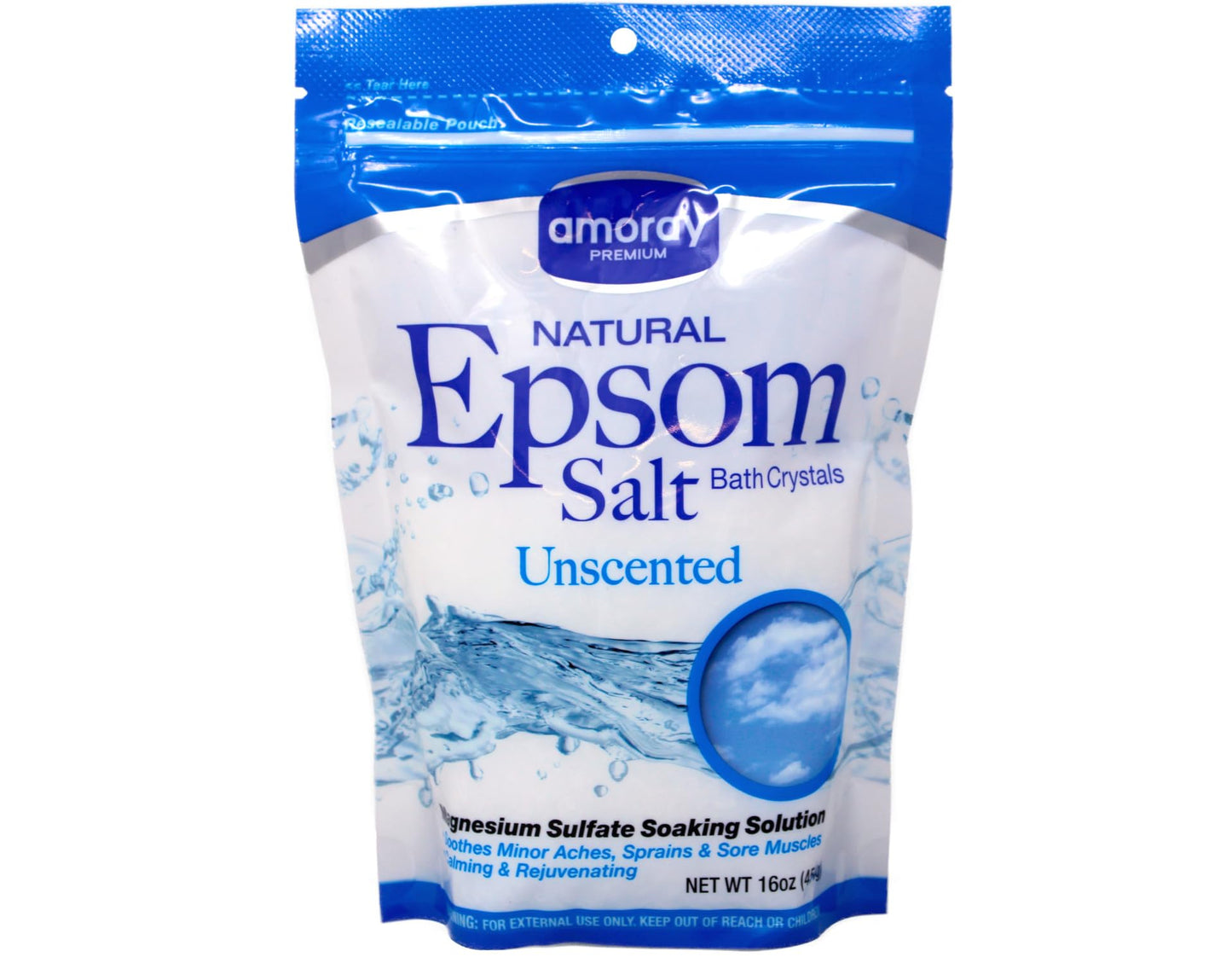 Amoray Premium Epsom Salt Bag Natural Bath Crystals, Magnesium Sulfate Soaking Solution, Unscented 16 oz Beauty and Personal Care Amoray Premium
