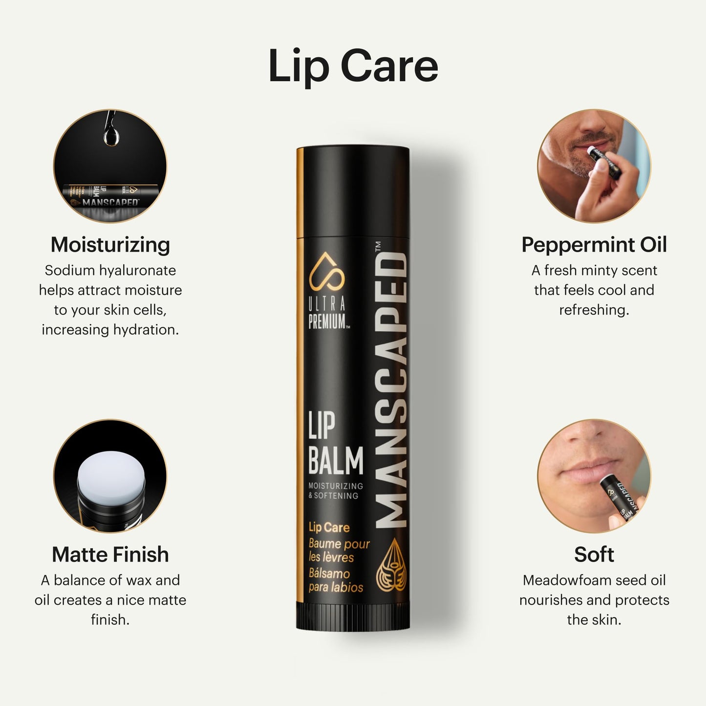 MANSCAPED® Moisturizing and Soothing Lip Balm, Infused with Vitamin E, Peppermint Oil, and Eucalyptus Oil for Chapped Lips, Matte Finish, 3 Sticks Beauty & Personal Care MANSCAPED
