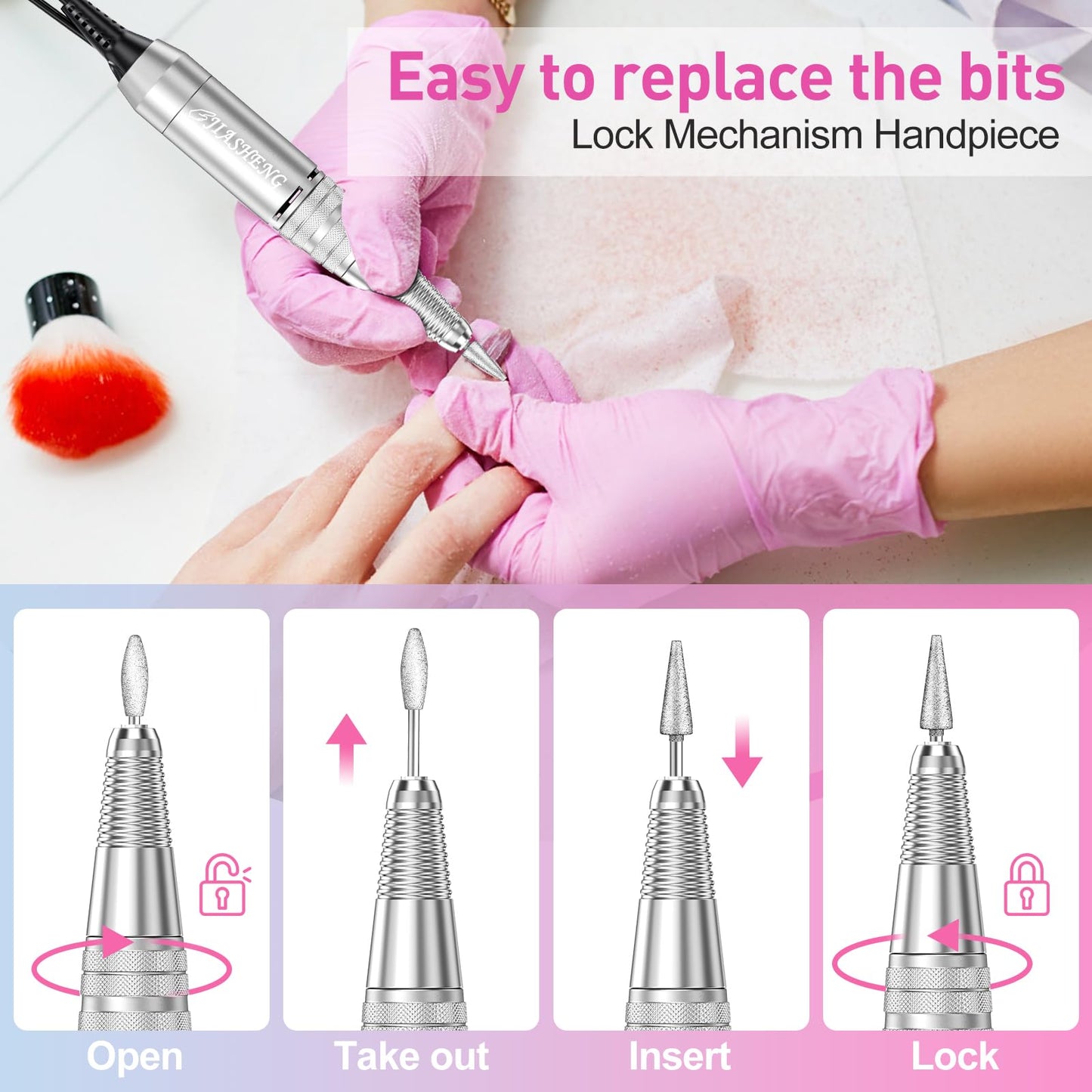 Jiasheng Electric Nail Drill, 30000rpm Professional Nail Drill Machine, Compact Electrical Nail File Kit for Acrylic Gel Nails Efile Drill Beauty & Personal Care JIASHENG