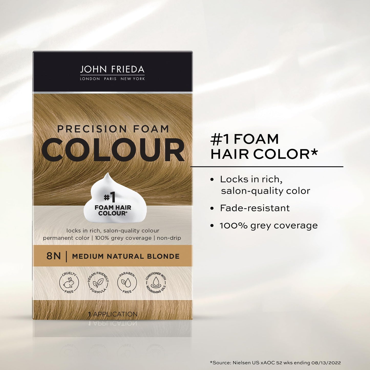 John Frieda Precision Foam Colour, Medium Natural Blonde 8N, Full-coverage Hair Color Kit, Anti-Fade Gray Coverage, Deep Color Saturation Hair Dye Beauty & Personal Care John Frieda
