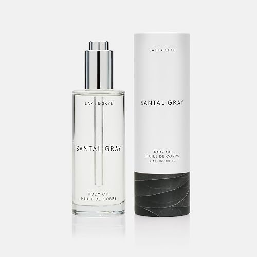 Lake & Skye Santal Gray Body Oil, 3.4 fl oz (100 ml), Hydrating with Vitamin E & Sweet Almond Oil - Woody Scent Beauty & Personal Care Lake & Skye