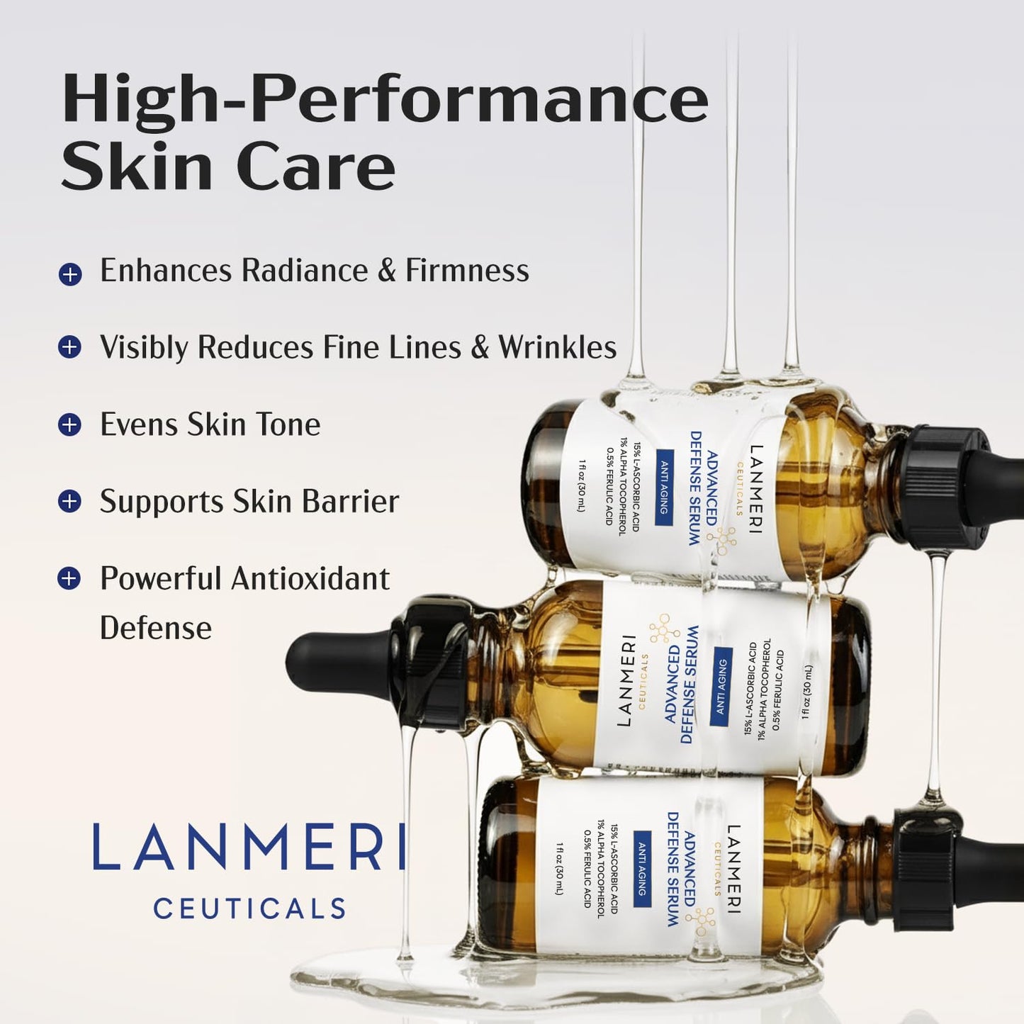 Lanmeri Ceuticals 15% Vitamin C + E + Ferulic Serum: Advanced Antioxidant Defense Formula with 1% Vitamin E & 0.5% Ferulic Acid - High-Stability Beauty & Personal Care Lanmeri