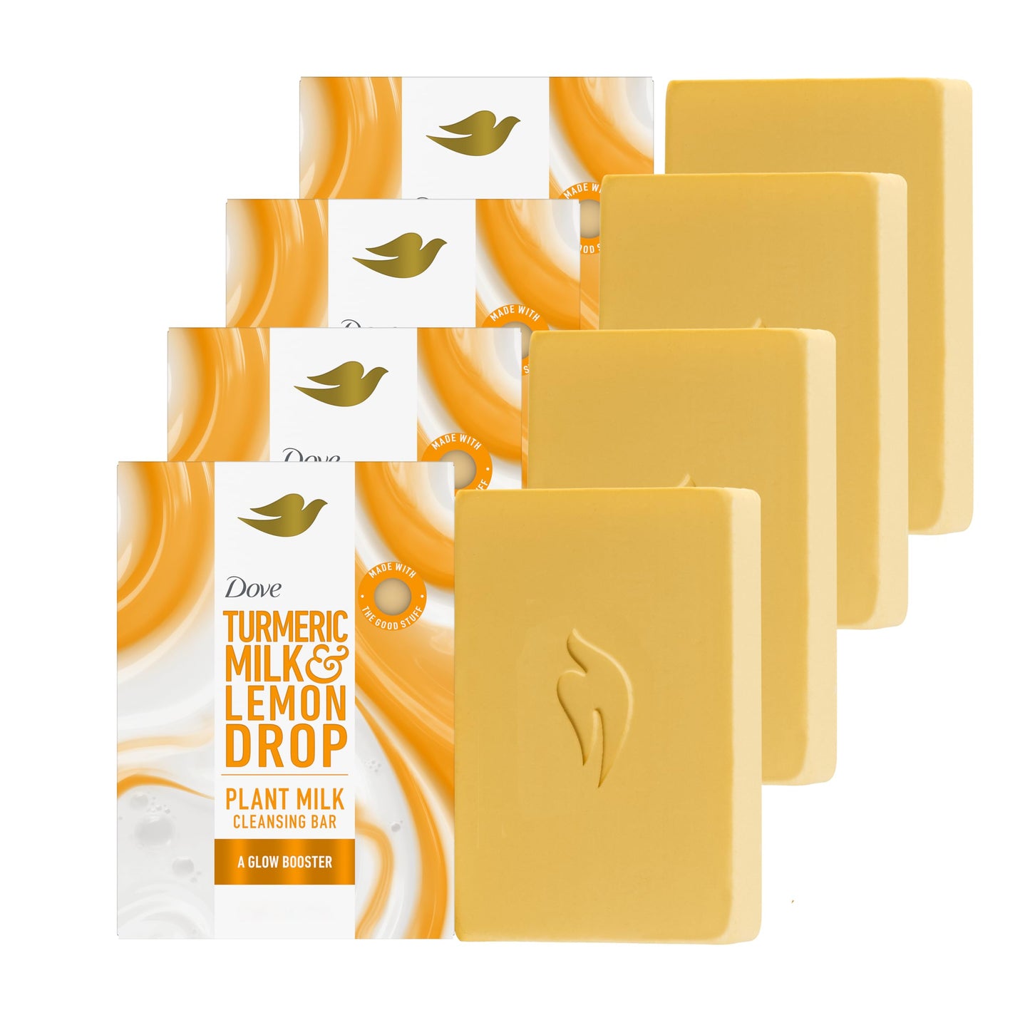 Dove Plant Milk Cleansing Bar Soap Turmeric Milk & Lemon Drop Glow Booster 4 Count for Moisturized Skin Gentle Cleanser, No Sulfate Cleansers or Beauty & Personal Care Dove