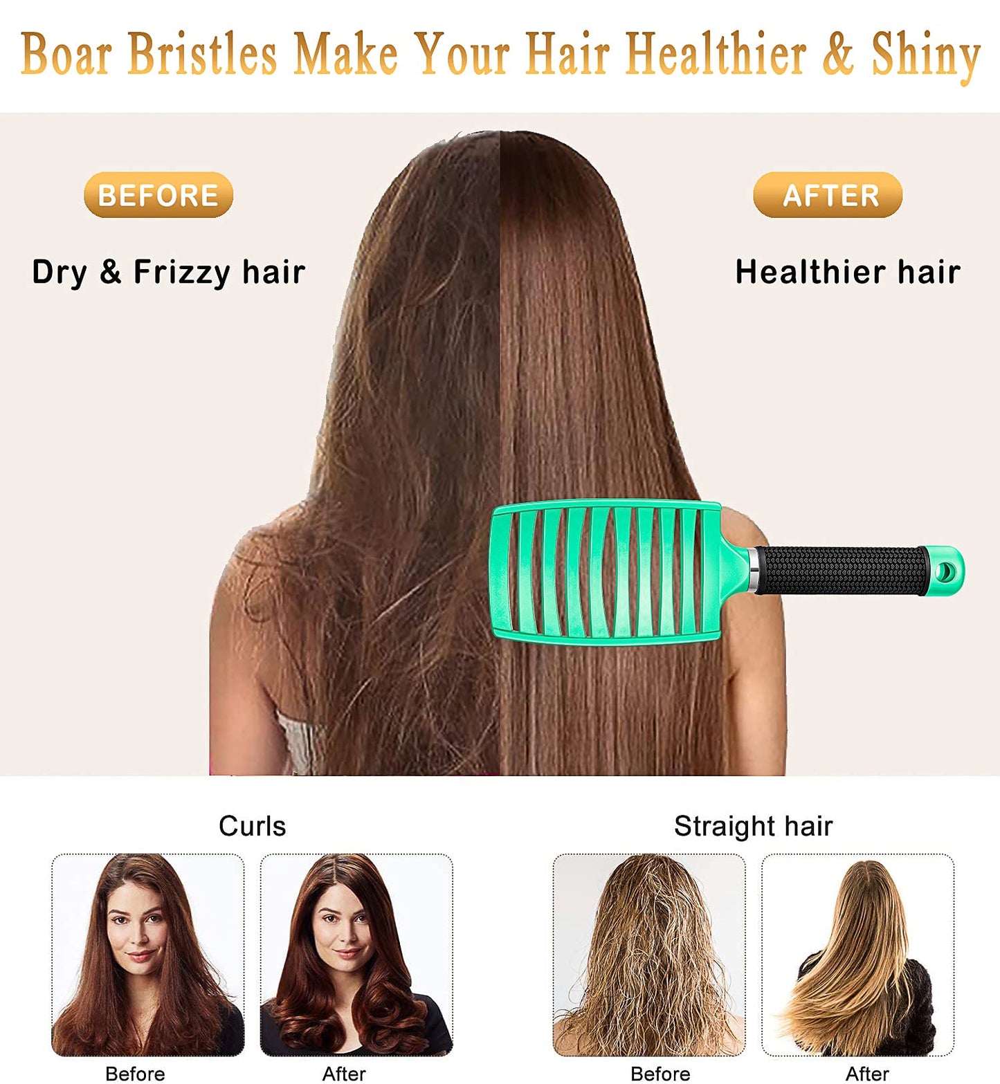 KTKUDY Detangling Brush Boar Bristles Hairbrush Make Hair Shiny & Healthier Curved and Vented Detangler Brush for Women Men Kids Wet & Dry Hair (Light Beauty & Personal Care KTKUDY