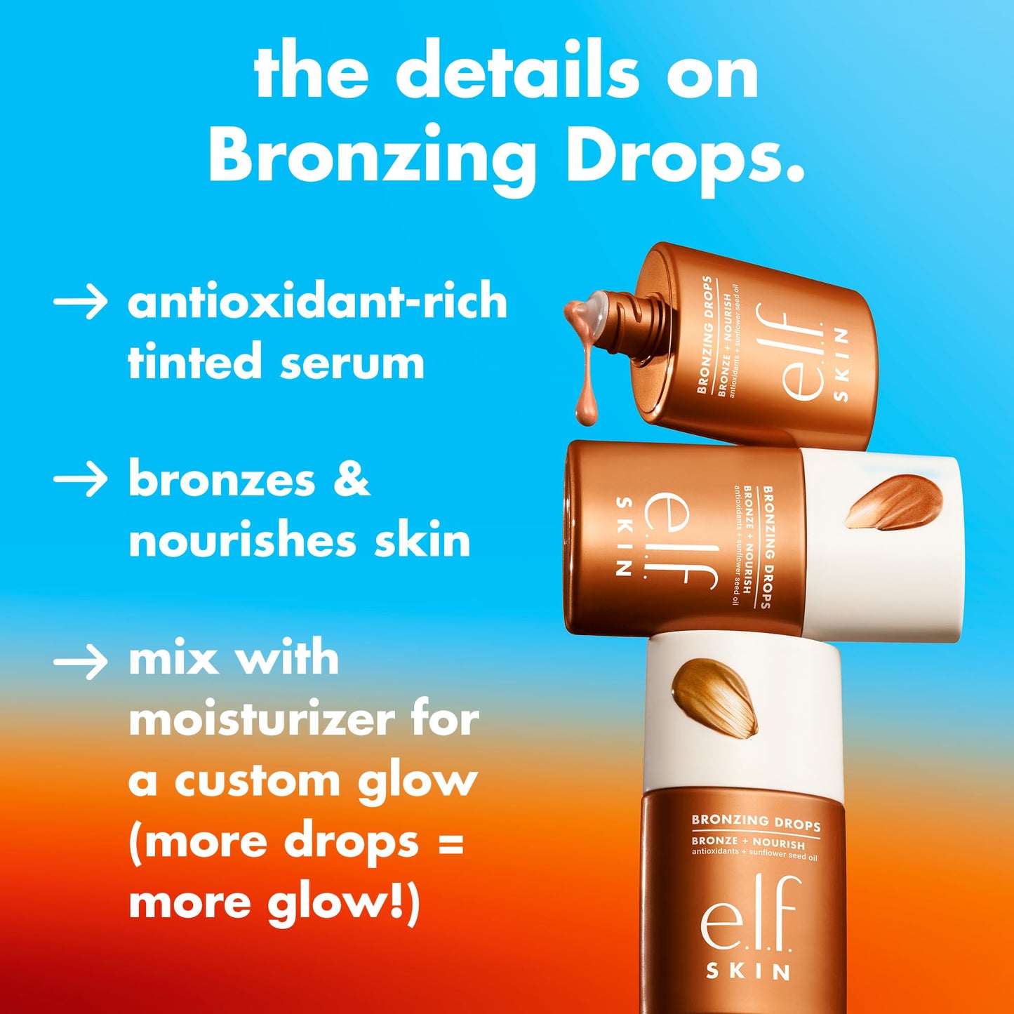 e.l.f. SKIN Bronzing Drops, Liquid Face Tinted Serum with Vitamin E & Sunflower Oil, Shimmer Finish, Vegan & Cruelty-Free, Copper Gold Beauty & Personal Care e.l.f.