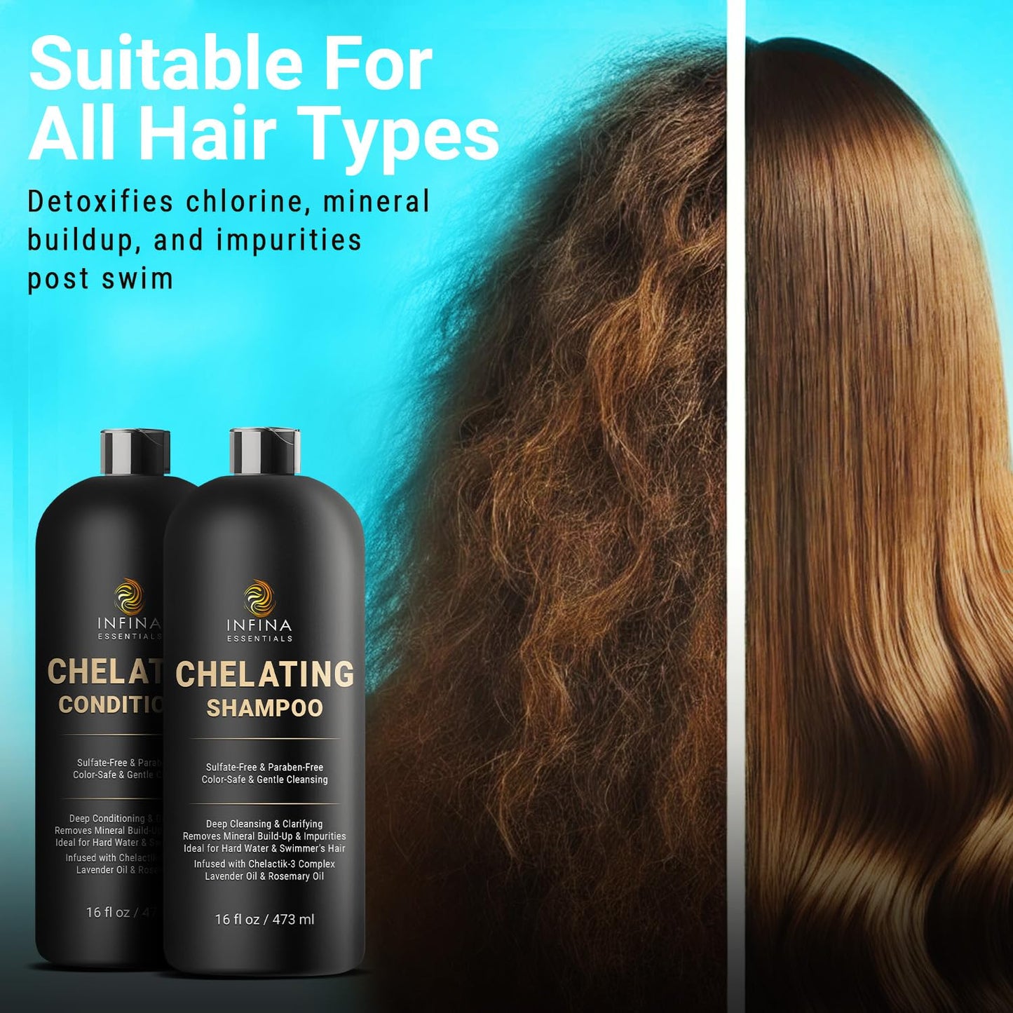 INFINA ESSENTIALS Chelating Clarifying Shampoo and Conditioner for Hard Water & Chlorine Removal | 16 fl oz | Sulfate Free Metal Detox Shampoo Beauty & Personal Care INFINA ESSENTIALS