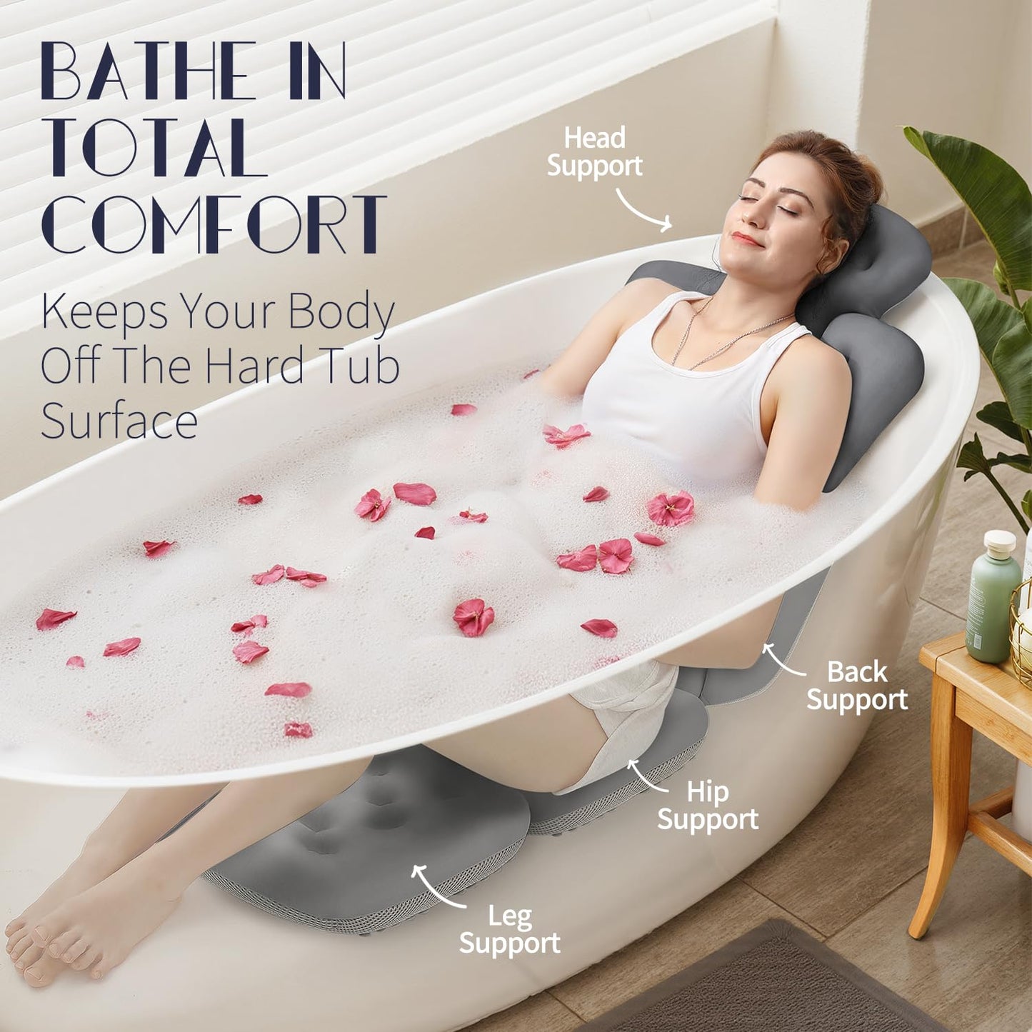 Full Body Bath Pillow for Bathtub, Thick Bathtub Cushion, Luxury Tub Pillow for Bath for Headrest Neck and Back Support Gray 56" x 16" Beauty and Personal Care VOXOR