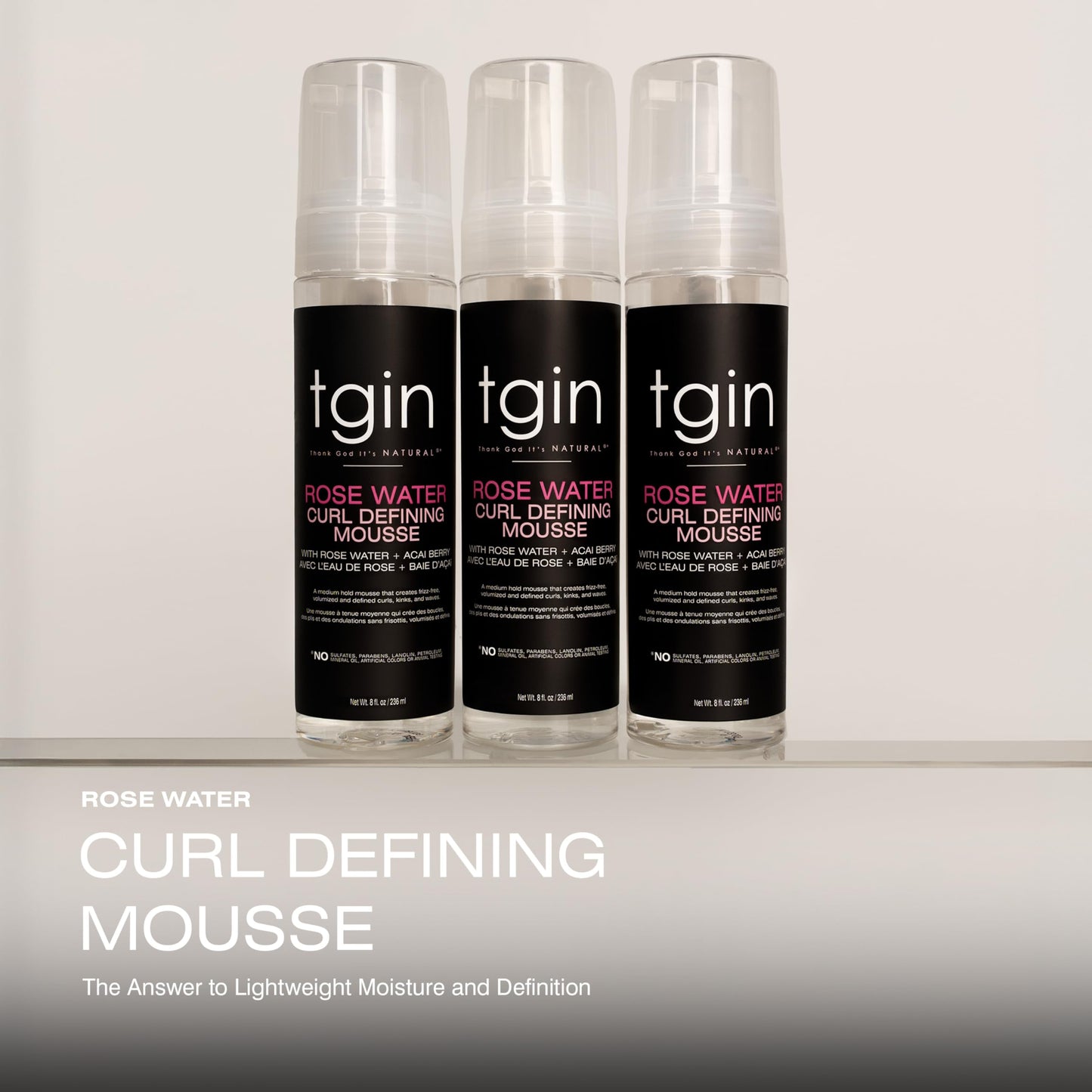 tgin Rose Water Curl Defining Mousse - Curly Hair Products with Lightweight Hold - Moisturizes and Defines Waves Without Crunch - Hair Mousse Without Beauty & Personal Care Thank God It's Natural