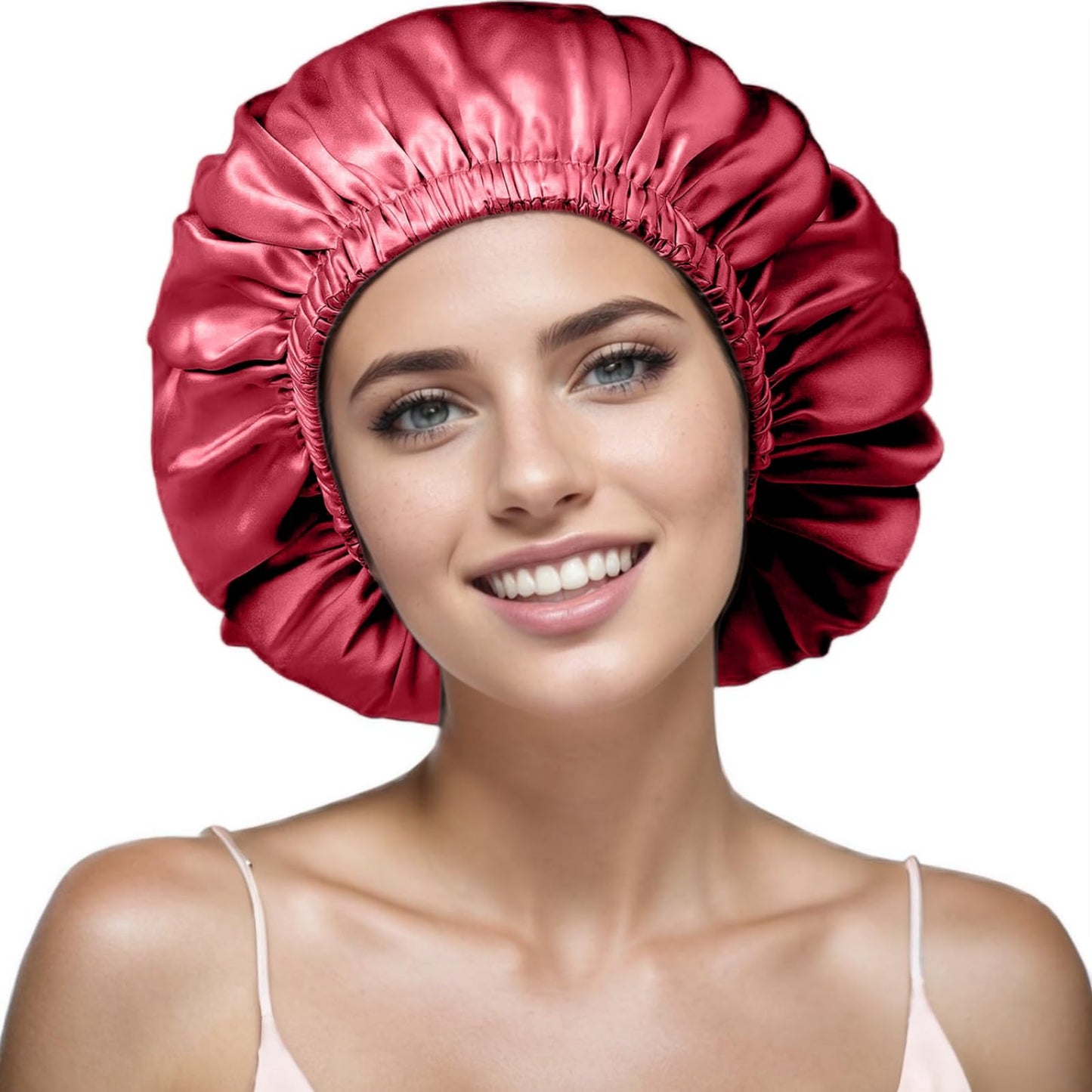 VECIIR Satin Bonnet Silk Bonnet for Sleeping Women and Men, Ajustable Hair Bonnet for Curly Hair with Double Layer Hair Bonnet,Wine red - Black,Medium Beauty and Personal Care VECIIR