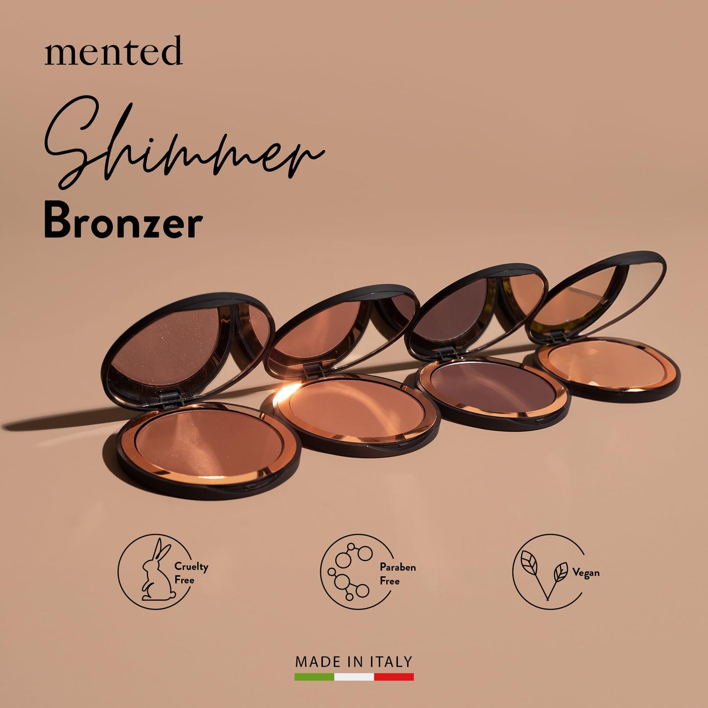 Mented Cosmetics Made in Italy, Cruelty Free Makeup, Vegan, Paraben Free, Shimmer Bronzer, Highlighter Bronzing Powder Palette for Face with Vitamin E Beauty & Personal Care Mented