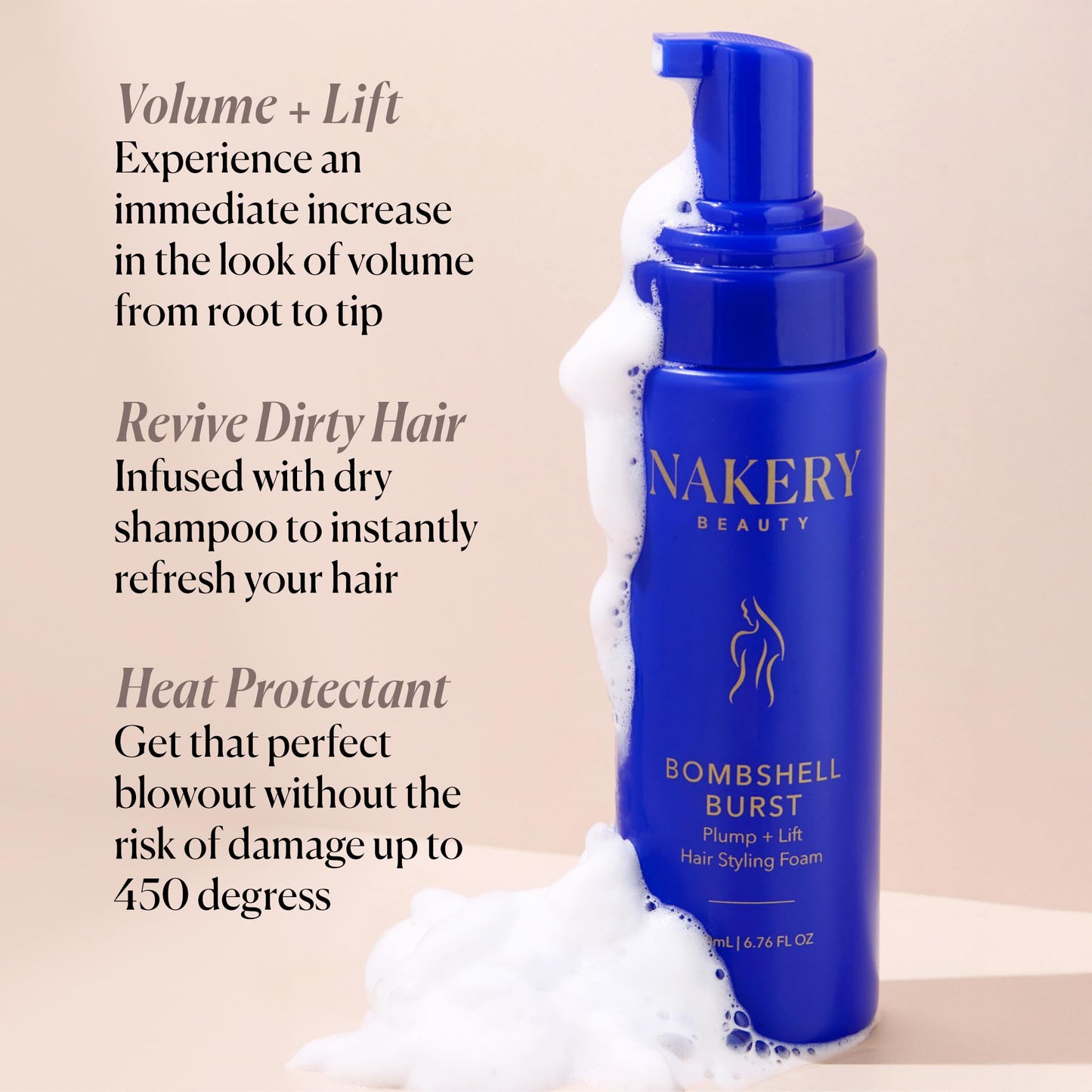 Nakery Bombshell Burst Hair Foam, Volumizing Mousse for Styling Curly and Straight Hair, Lightweight Foam with Biotin, Keratin, Panthenol, Texture Beauty & Personal Care Nakery