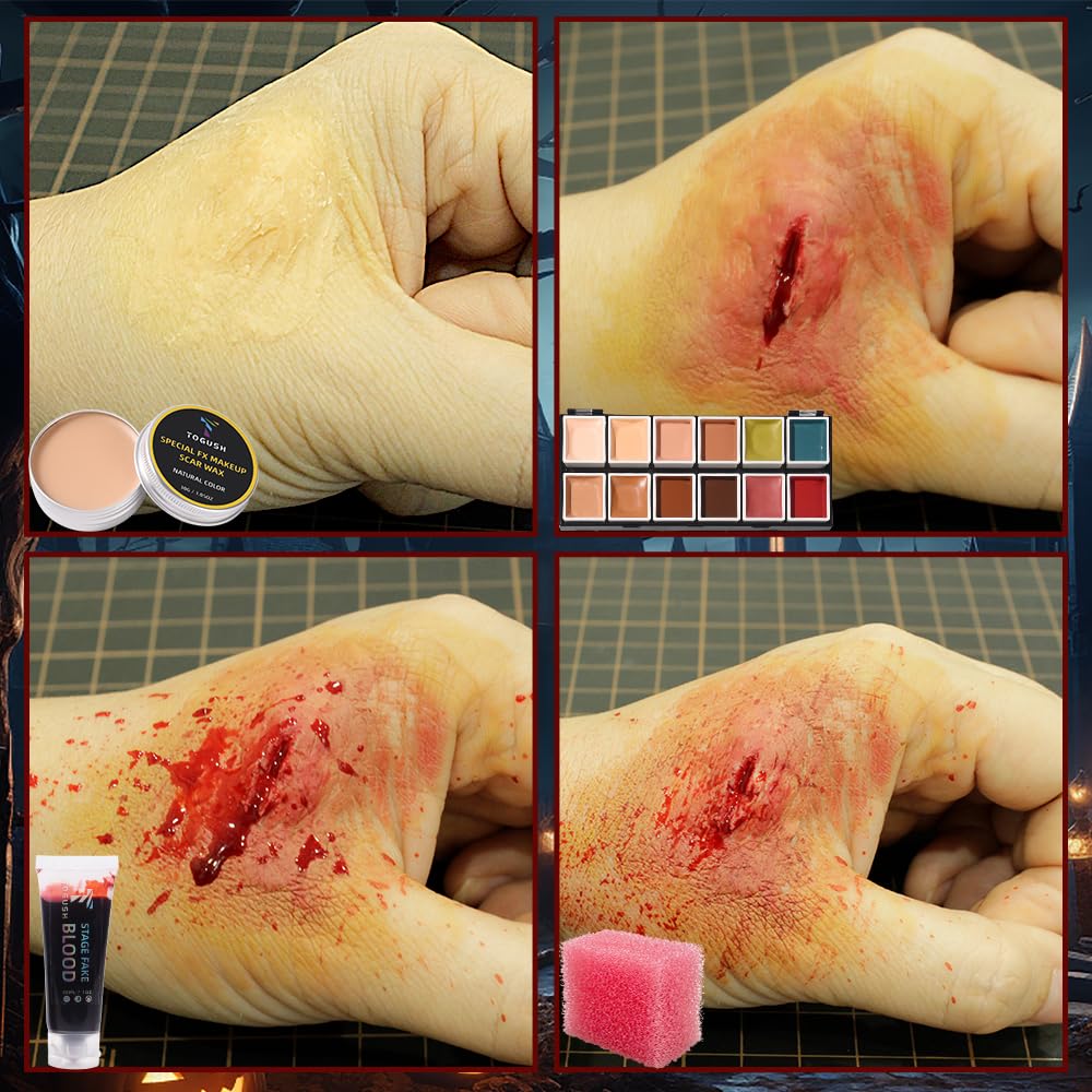 T TOGUSH Halloween Makeup Special Effects SFX Makeup Kit 12 Colors FX Palette Face Body Painting with Fake Blood,Scar Wax,Spirit Gum,Castor Beauty & Personal Care T TOGUSH