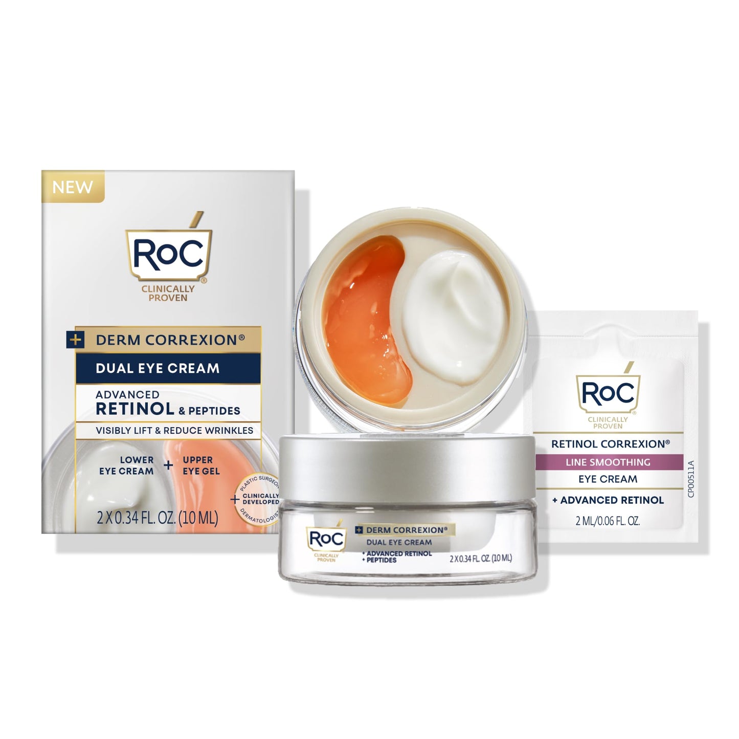 RoC Derm Correxion Dual Eye Cream with Advanced Retinol + Peptides for Puffy Eyes and Dark Circles, (.68 oz) with Retinol Eye Cream Packette Beauty & Personal Care RoC