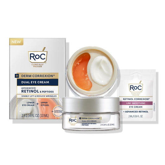 RoC Derm Correxion Dual Eye Cream with Advanced Retinol + Peptides for Puffy Eyes and Dark Circles, (.68 oz) with Retinol Eye Cream Packette Beauty & Personal Care RoC