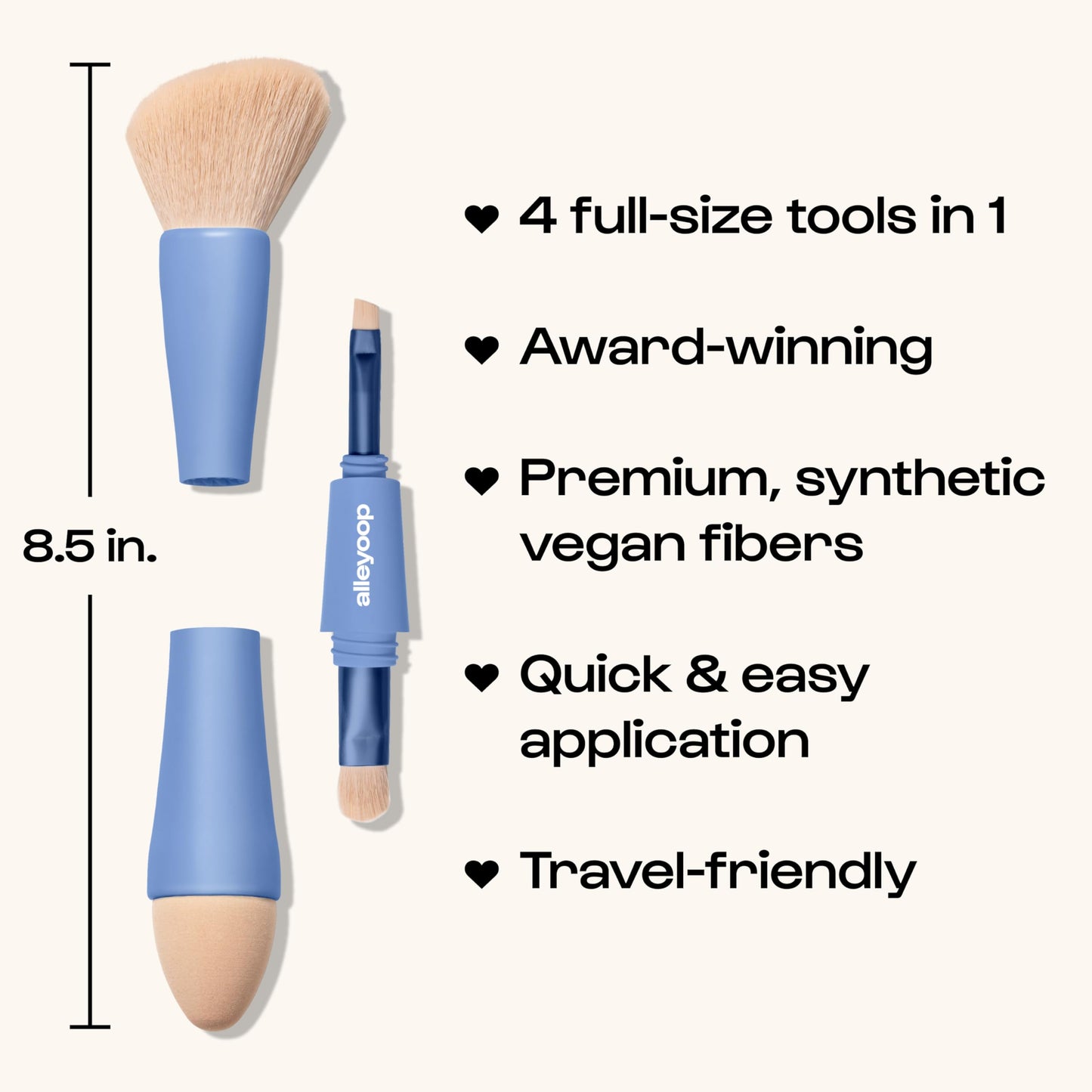 Alleyoop Multi-Tasker 4-in-1 Travel Makeup Brush Set - Compact Makeup Brushes with Blending Sponge, Eyeshadow, Eyebrow & Liner, Blush & Bronzer Brush Beauty & Personal Care ALLEYOOP