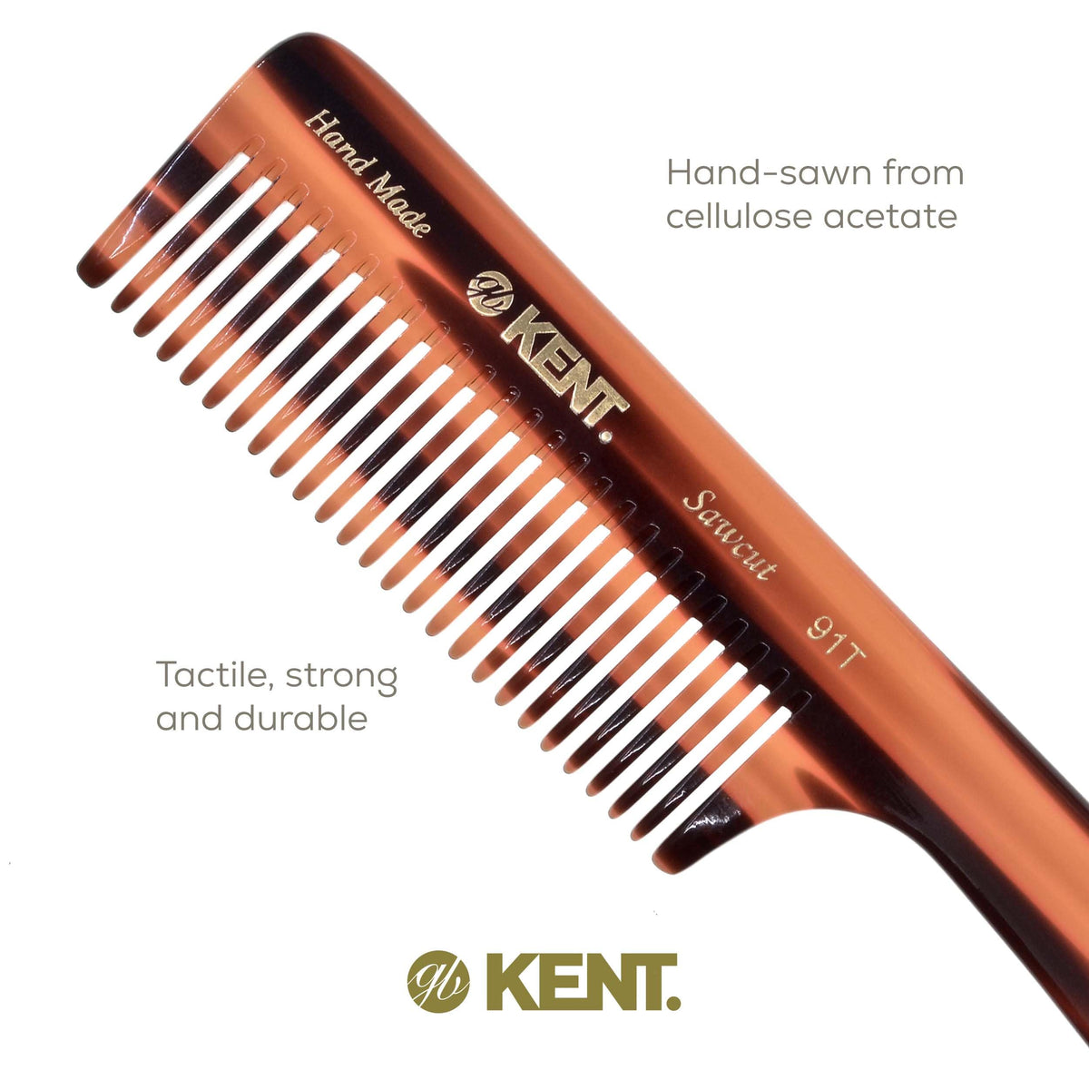 Kent 91T Wide Tooth Detangler Hair Comb for Women and Men - for Curly and Wavy Hair - Wet Hair Comb, Large Handle Wide Tooth Shower Comb for Effective