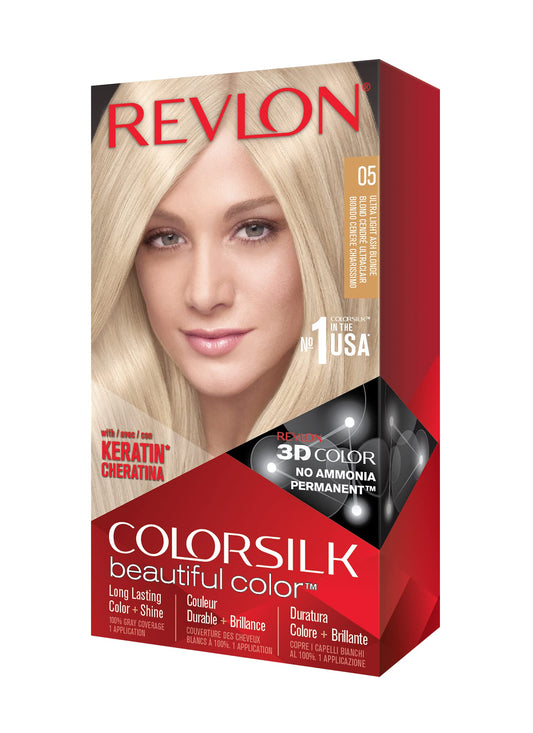 Revlon Permanent Hair Color, Permanent Hair Dye, Colorsilk with 100% Gray Coverage, Ammonia-Free, Keratin and Amino Acids, 05 Ultra Light Ash Blonde Beauty & Personal Care REVLON