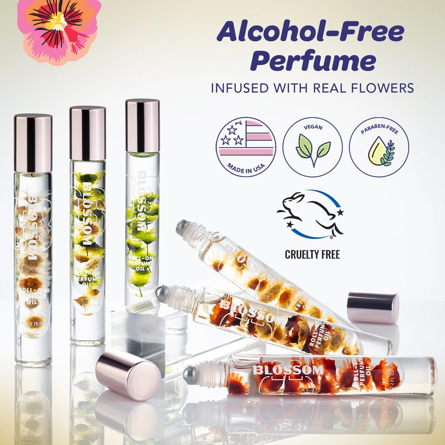 Blossom Roll on Perfume for Women Alcohol Free Gourmand Rollerball Perfume Oil with Essential Oils, Infused with Real Flowers, Made in USA, 0.20oz Beauty & Personal Care Blossom