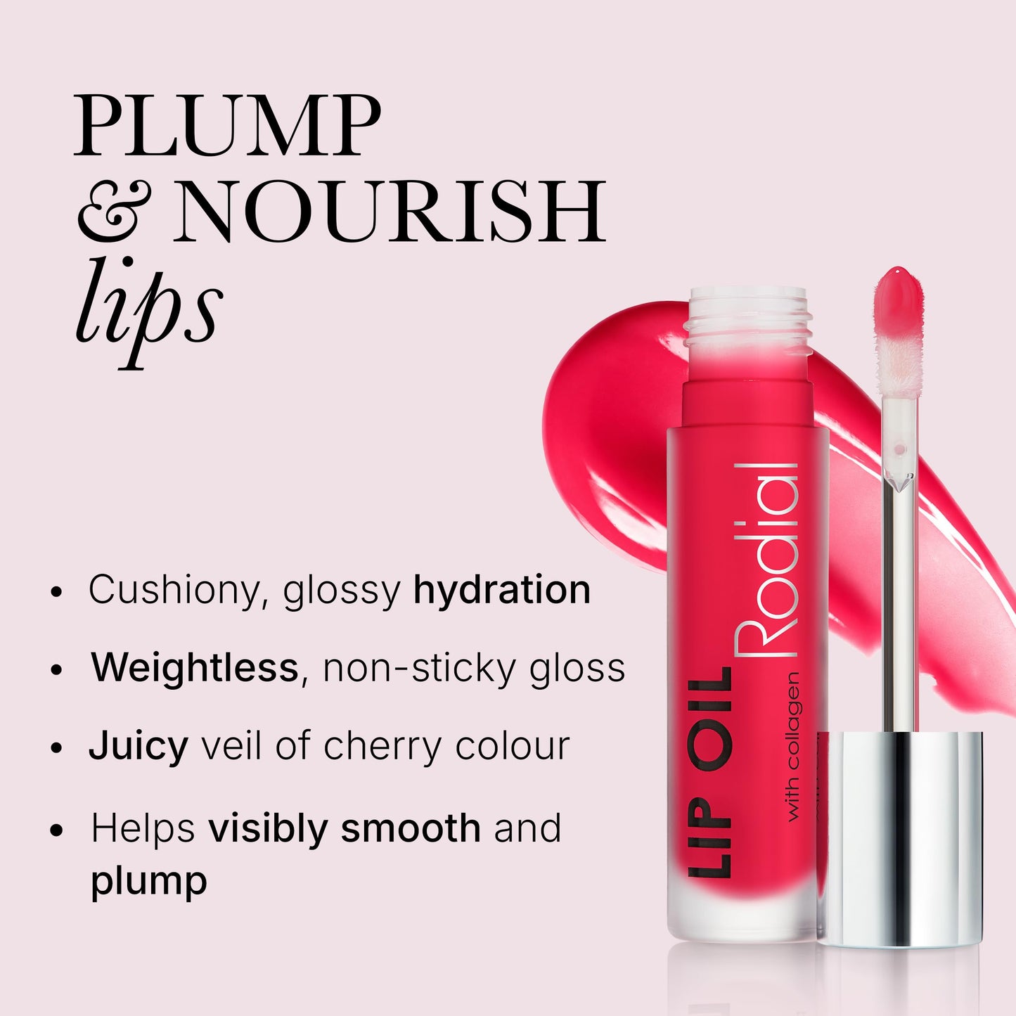 Rodial Plumping Collagen Lip Oil Cherry 0.13fl.oz, Vegan Collagen-Infused Lip Oil with Macadamia and Jojoba Oil, Deep Hydration for Fuller-Looking Beauty and Personal Care Rodial