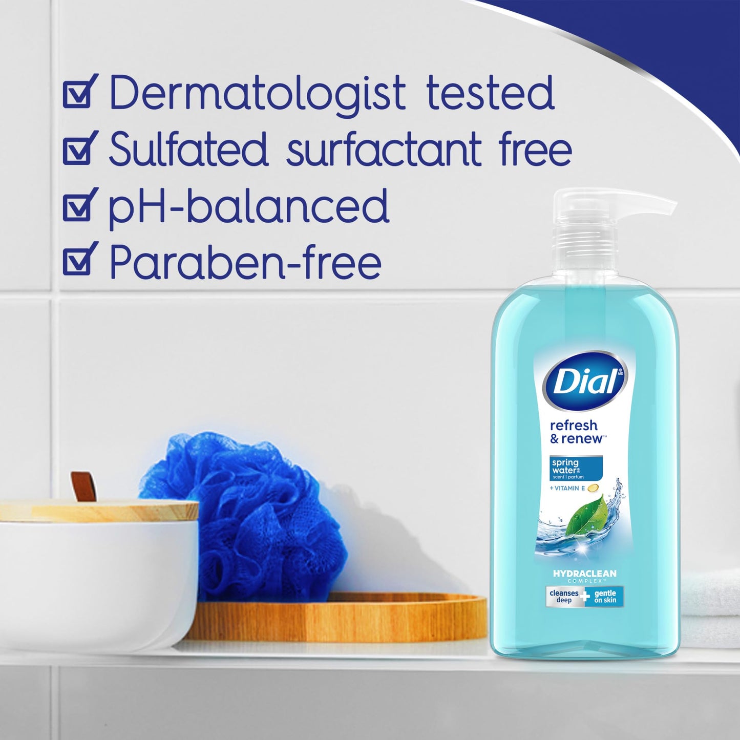 Dial Body Wash, Refresh & Renew Spring Water, 23 Fl Oz (Pack of 3), Hydraclean Complex & Vitamin E, Gentle, Leaves Skin Feeling Nourished Beauty & Personal Care Dial