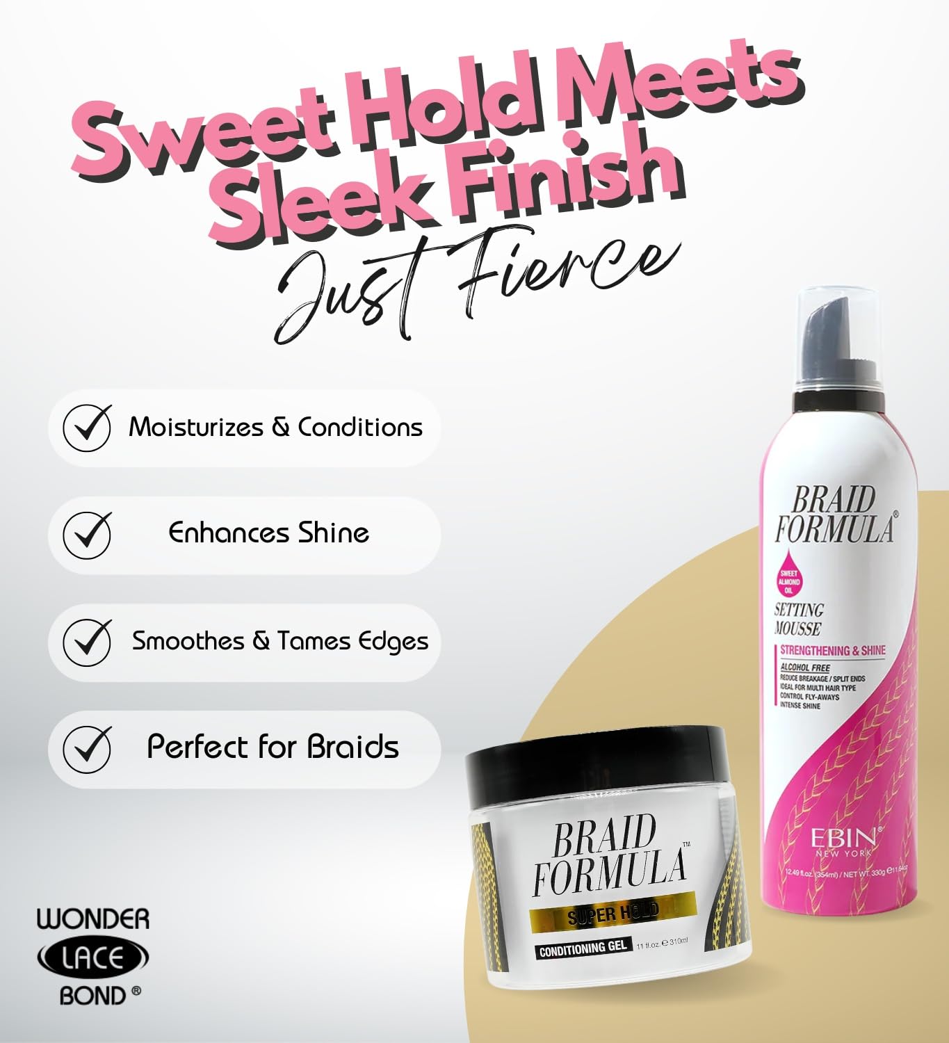 EBIN NEW YORK Braid Formula Conditioning Gel Super Hold 11oz & Setting Mousse Strengthening Shine Sweet Almond Oil 12.49oz Braid Mousse Hair Foam Beauty & Personal Care EBIN NEW YORK