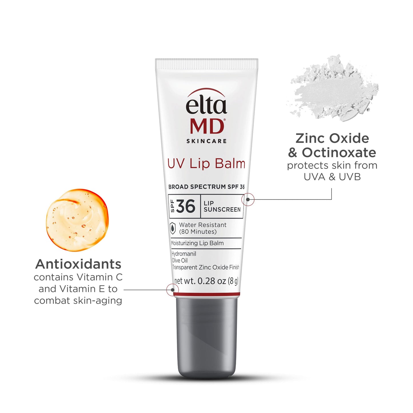 EltaMD UV Lip Balm SPF Sunscreen, Sunscreen Lip Balm with SPF 30+, Protects Dry Cracked Lips, Transparent Zinc Oxide, 0.28 Tube Beauty & Personal Care EltaMD