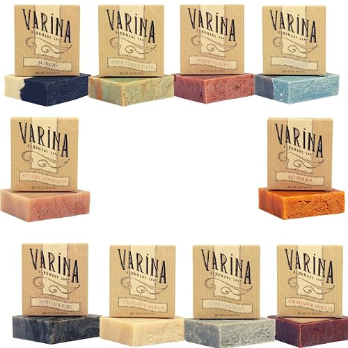 Varina Natural Soap Mens Variety Bar Soap - Gentle Cleansing for Sensitive Skin, Fresh - 10 Pack - Handmade Soap Beauty & Personal Care Varina