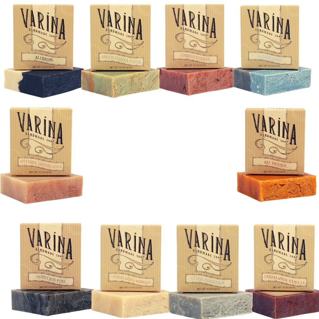Varina Natural Soap Mens Variety Bar Soap - Gentle Cleansing for Sensitive Skin, Fresh - 10 Pack - Handmade Soap Beauty & Personal Care Varina
