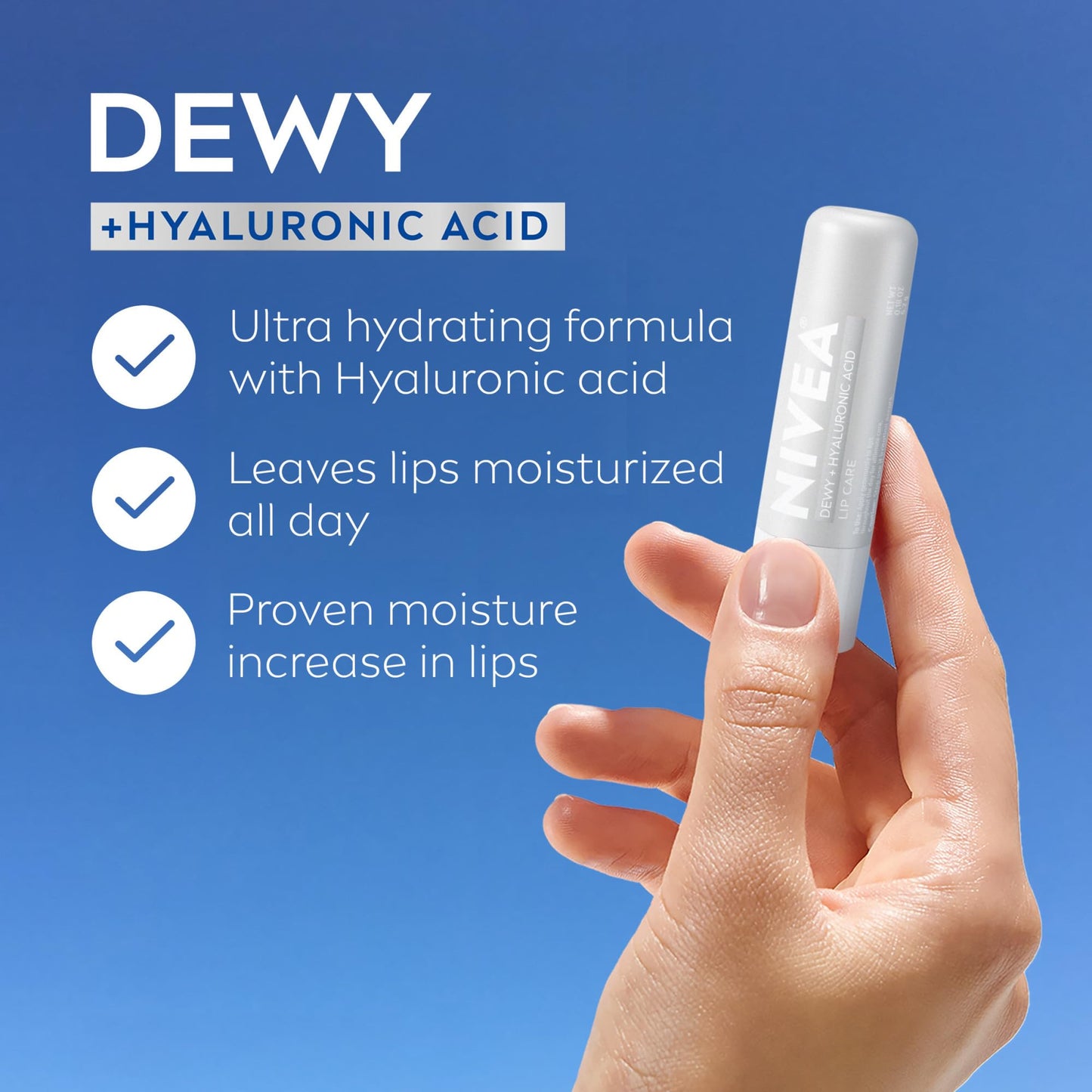 NIVEA Dewy Lip Balm with Hyaluronic Acid, Lightweight and Ultra-Hydrating for All Day Moisture, Leaves Visibly Less Noticeable Lip Lines and No Waxy Beauty and Personal Care NIVEA