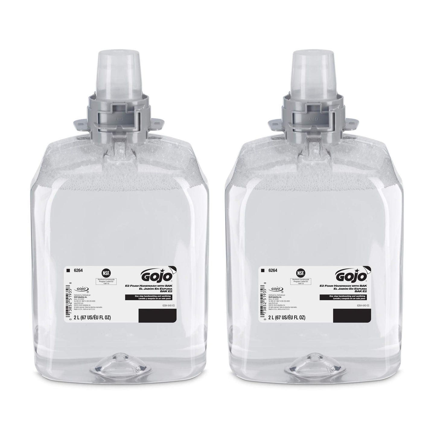 GOJO E2 Foam Handwash with BAK, Fragrance Free, 2000 mL Foam Hand Soap Refill FMX-20 Push-Style Dispenser (Pack of 2) - 6264-02 Beauty & Personal Care GOJO