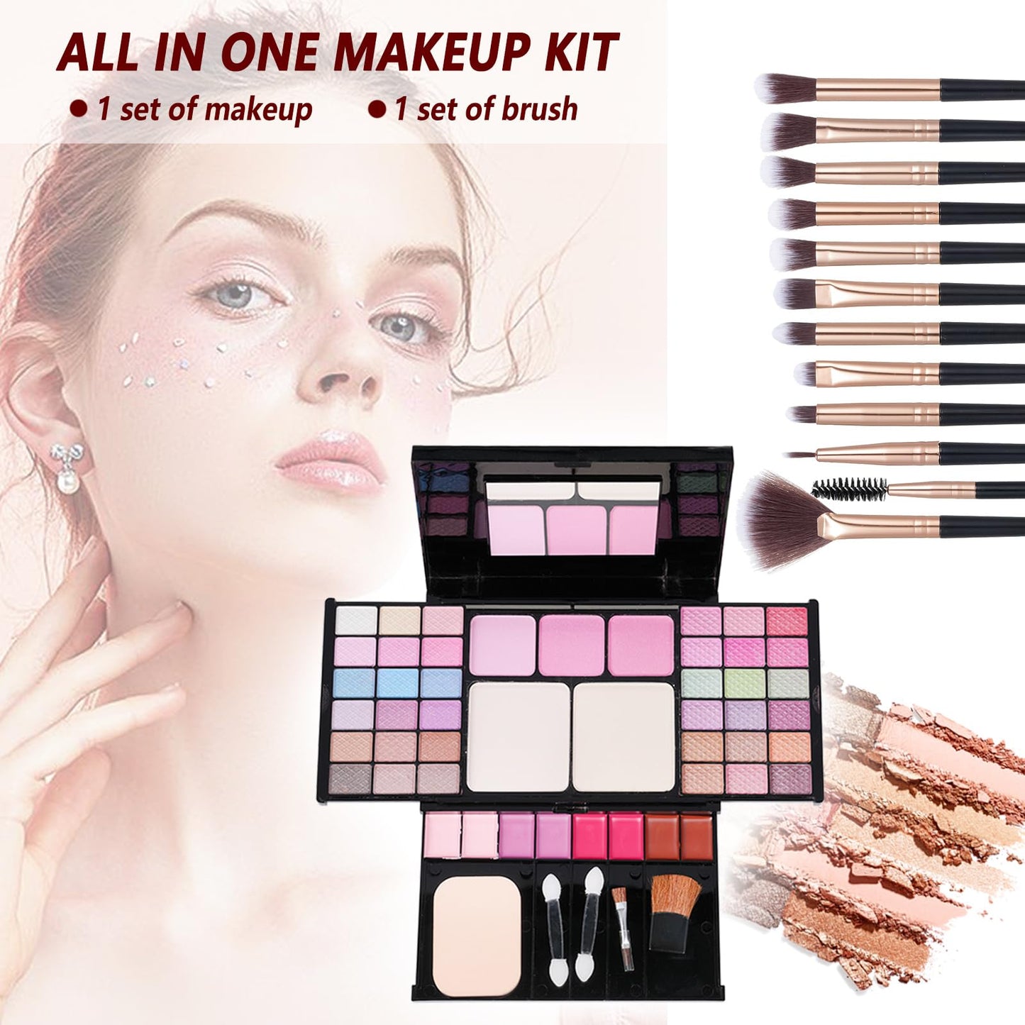 Makeup Kit Eyeshadow Palette for Women Full Gift Kit Girl Kids 49 Colors Makeup Set Combination Eyeshadow Palette with 12pcs Makeup Brushes Beauty & Personal Care KAVCENT