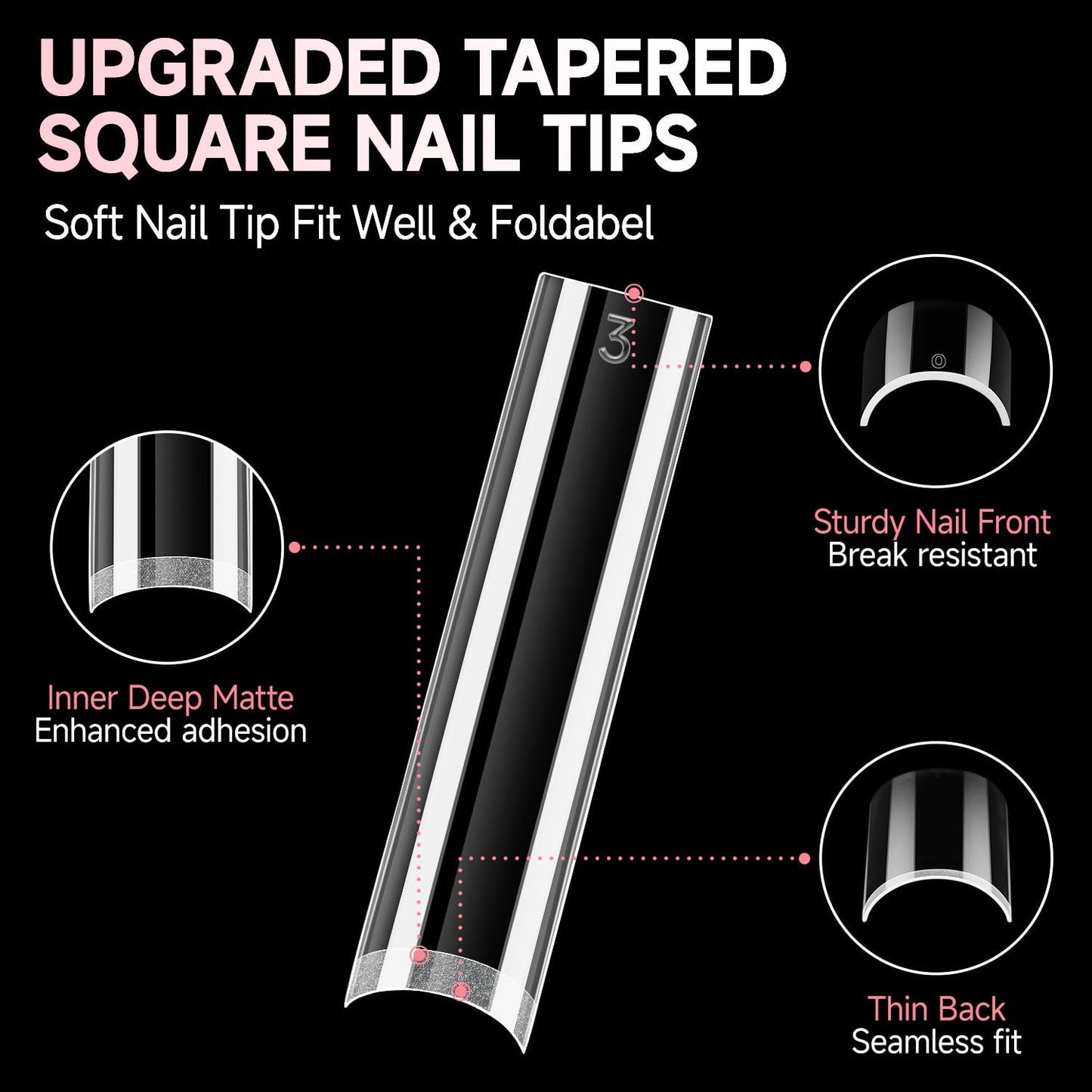 UNA GELLA No C Curve Nail Tips 504 PCS Extra Long XXL Tapered Square Nail Tips Half Cover Nails tips Straight Shape For French Acrylic Nails False Beauty & Personal Care UNA GELLA