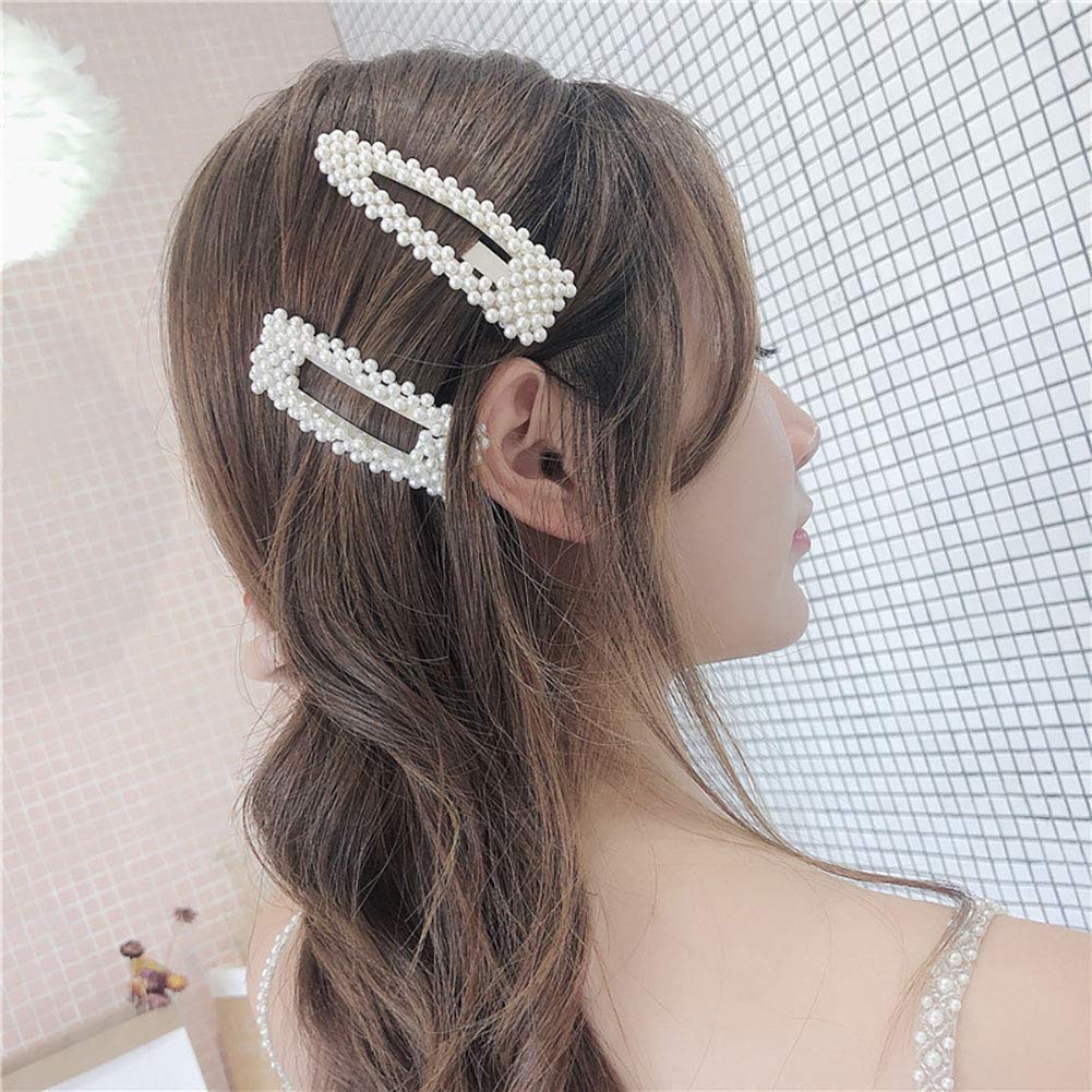 2PCS Sweet Imitation Pearl Hair Clips Hairpin Simple Fashion Alloy BB Hairgrip Hair Accessories for Women (Drop-shaped, Silver) Beauty & Personal Care Fodattm