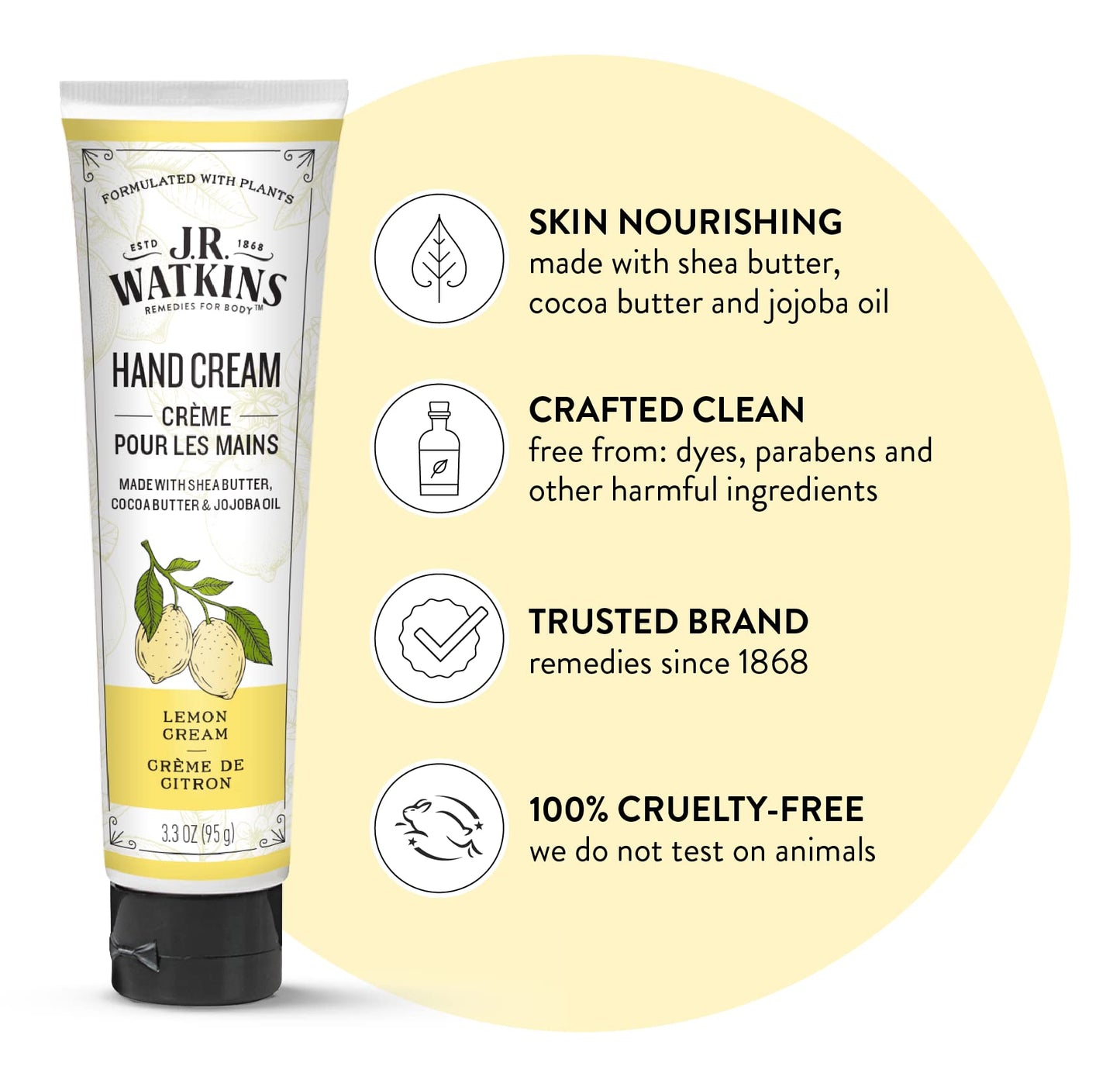 J.R. Watkins Natural Moisturizing Hand Cream, Hydrating Hand Moisturizer with Shea Butter, Cocoa Butter, and Avocado Oil, USA Made and Cruelty Free Beauty & Personal Care J.R. Watkins