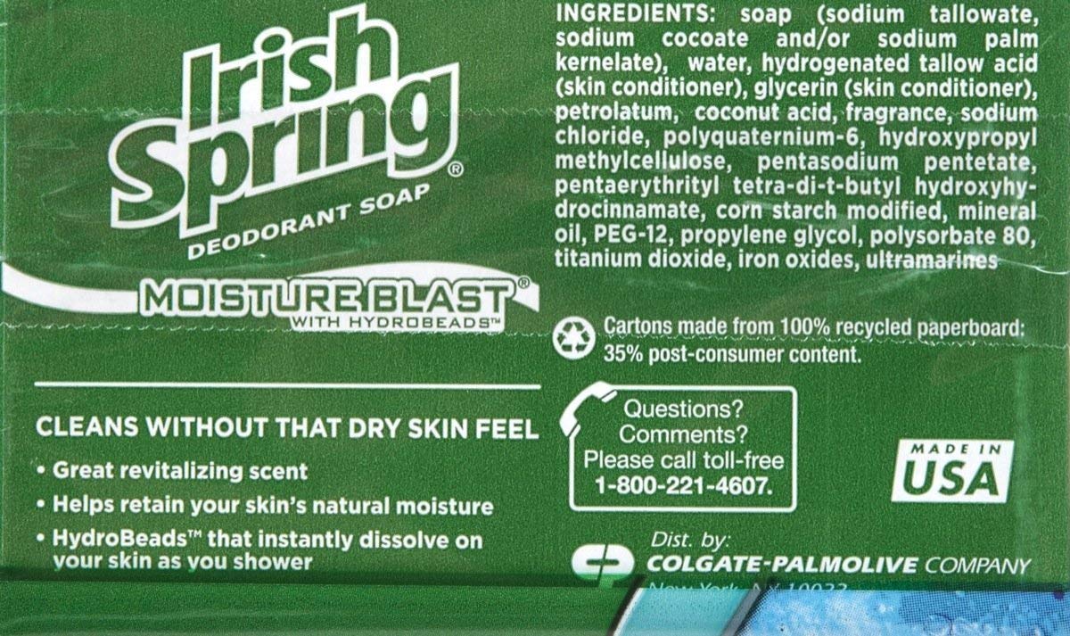 Irish Spring Deodorant Bar Soap, Moisture Blast, 3.75 Ounce , 20-bars Package Beauty & Personal Care Irish Spring