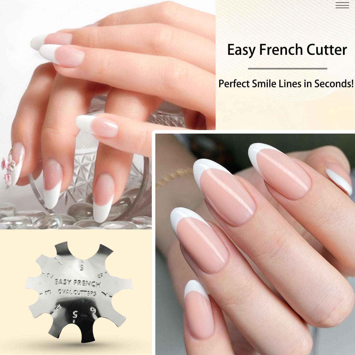 Oval Easy French Smile Line Nail Art Manicure Edge Trimmer Nail Cutter Acrylic Tool with 9 Sizes, HJ-NAT185-FS03 Beauty & Personal Care Honey Joy