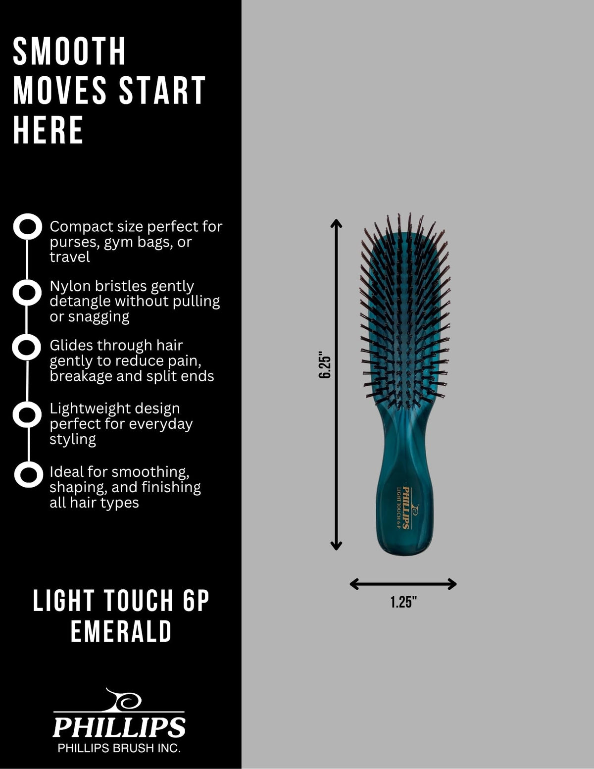 Phillips Brush Emerald Light Touch 6-P Hair Brush - Part of the Gem Collection (Purse sized) Beauty & Personal Care Phillips Brush