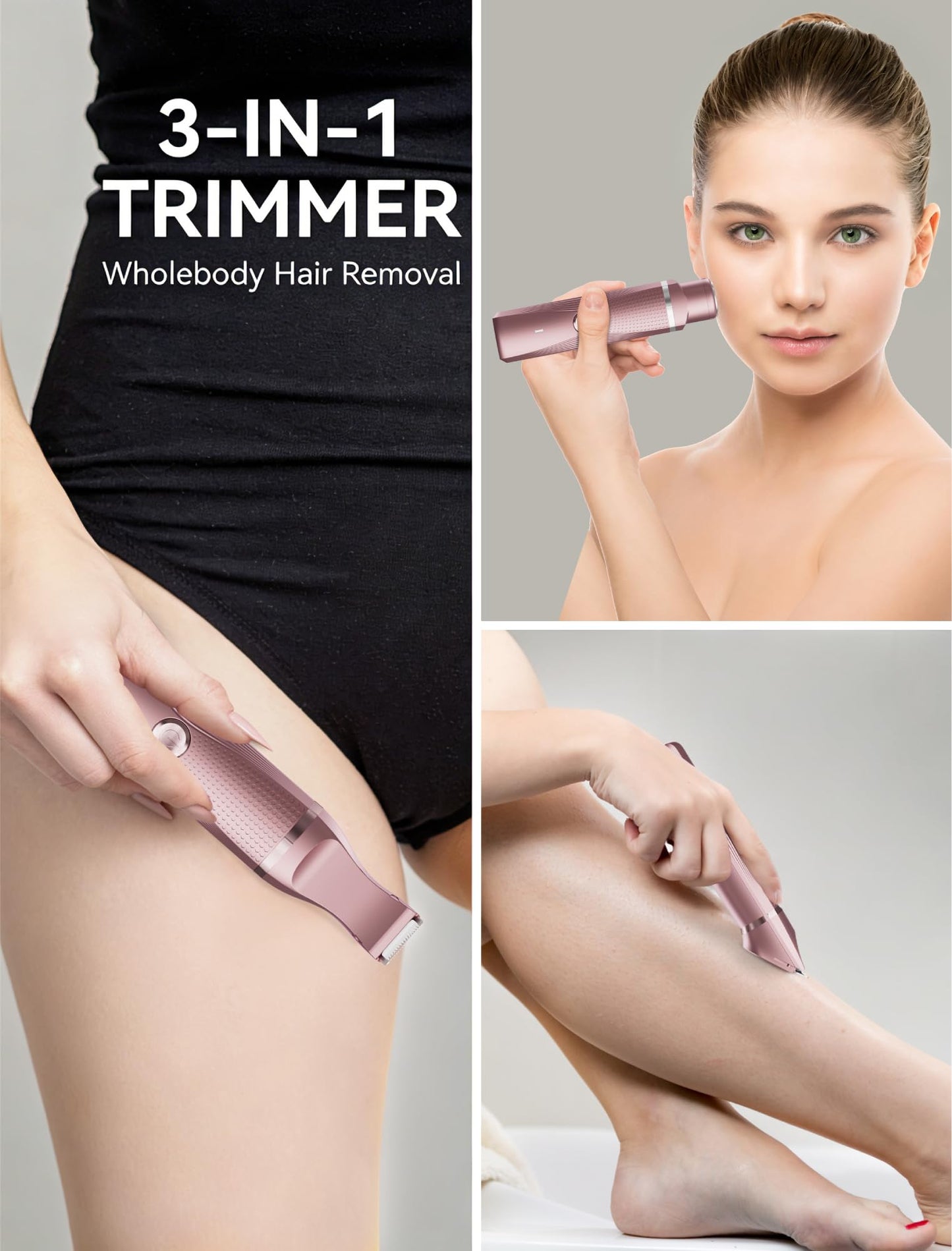 Unibono Pubic Hair Trimmer Women - Waterproof Bikini Trimmer, Rechargeable 3-in-1 Electric Razor, Personal Trimmer Groomer for Body Hair, Cordless Beauty and Personal Care unibono