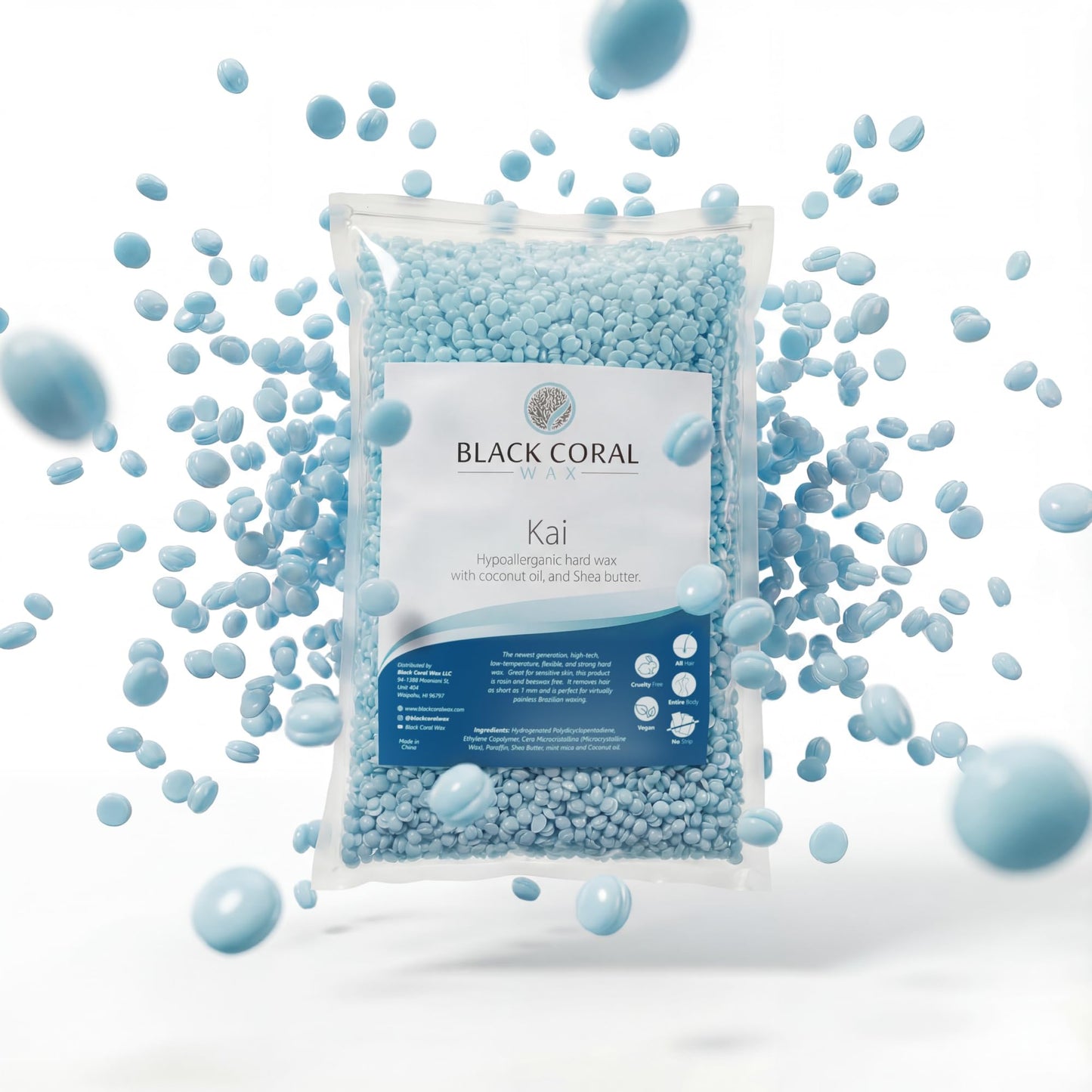 Black Coral Wax - Kai - 1 kg / 2.2 lb Blue Hard Wax Beads Bag - Hypoallergenic - Face & Body Wax, No Strip Needed - Perfect for Sensitive Skin Beauty and Personal Care Black Coral Wax