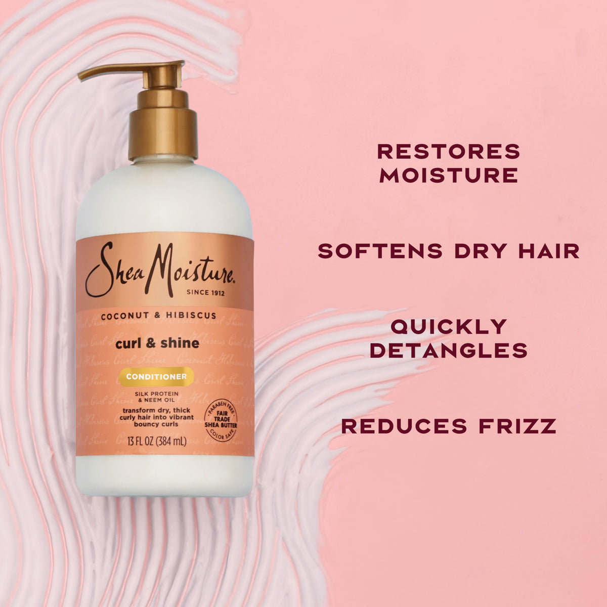 SheaMoisture Curl & Shine Conditioner Coconut & Hibiscus, for Thick, Curly Hair to Moisturize & Soften, 13 oz Beauty & Personal Care SheaMoisture