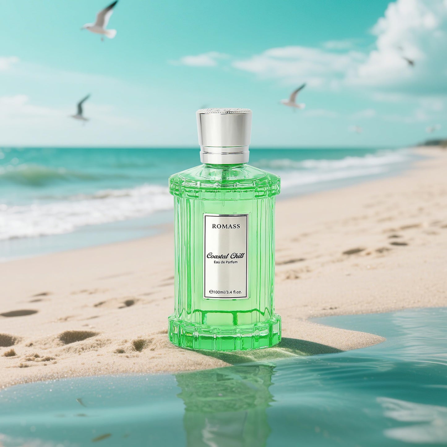 ROMASS Coastal Chill Eau de Parfum 8+hours Unisex Fragrance with Frosted Bergamot, Tidepool Moss & Sun-Bleached Ambergris | 3.4oz/100ml Beauty & Personal Care ROMASS