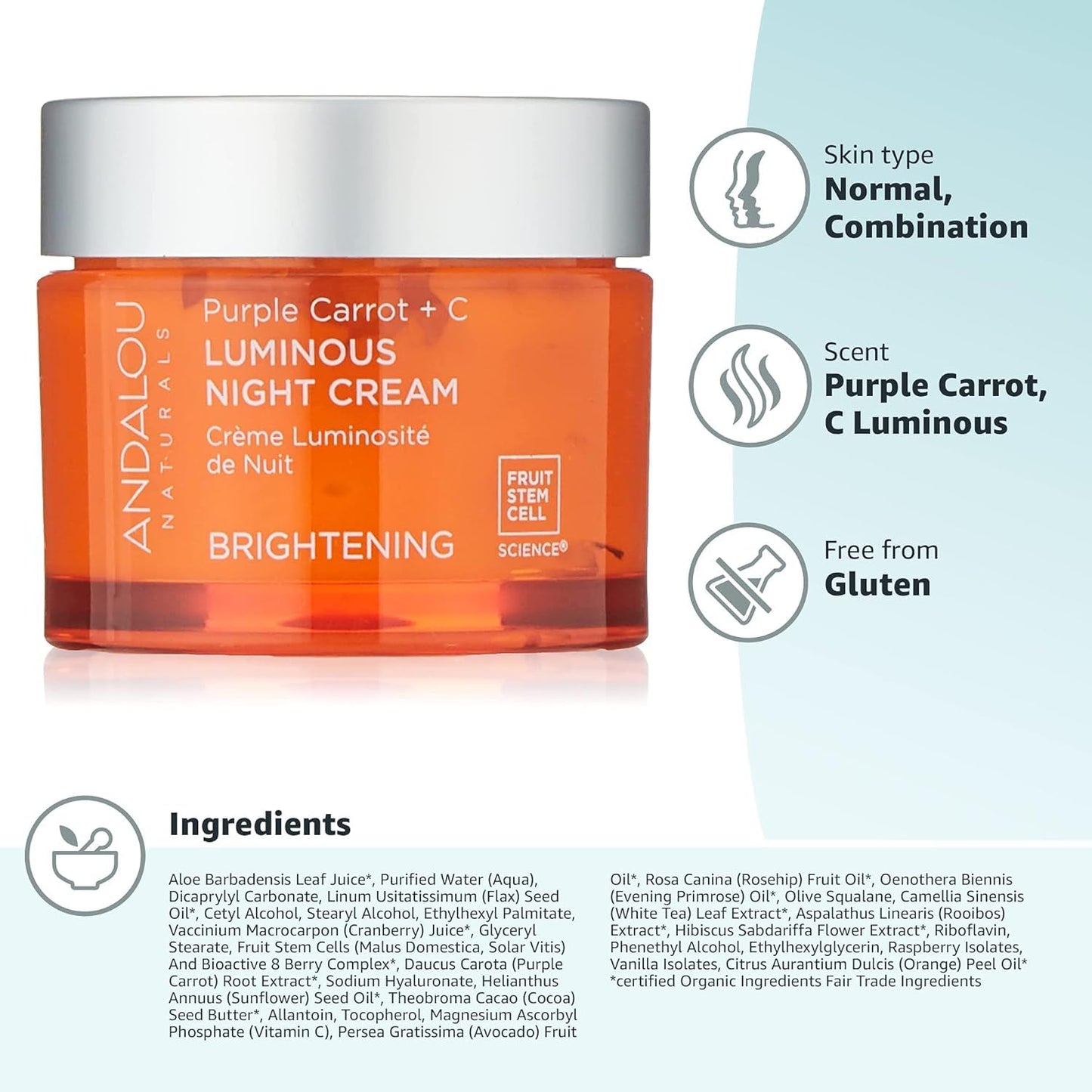 Andalou Naturals Night Crm Prpl Carrot+c Beauty & Personal Care Andalou Naturals