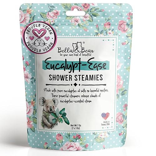 Bella & Bear Shower Steamers Eucalyptus Shower Bombs Aromatherapy, Shower Tablets - Eucalypt-Ease Shower Steamers with Essential Oils - Home… Beauty & Personal Care Bella and Bear