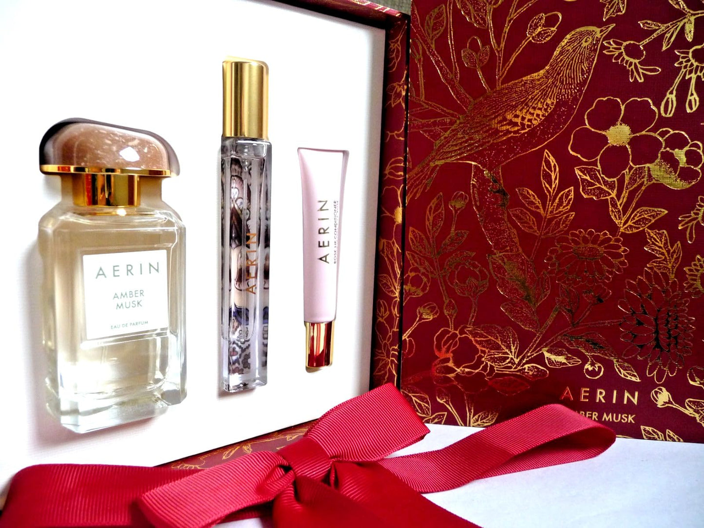 AERIN AMBER MUSK Gift Set Eau de Parfum 1.7 oz/50ml + 0.24 oz/7ml + Rose Lip Balm Full Size Beauty & Personal Care AERIN