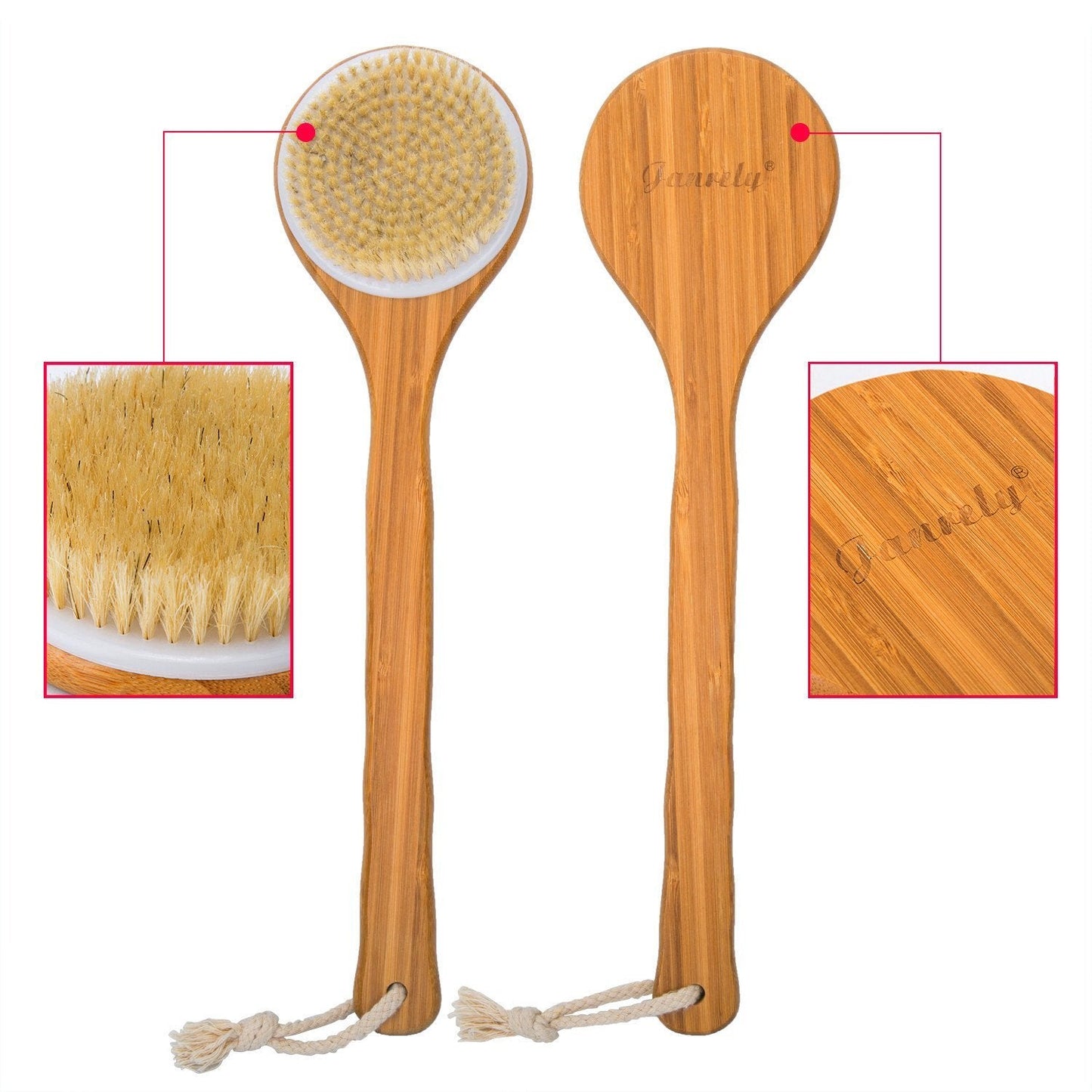 Janrely Bath Dry Body Brush Natural Bristles Back Scrubber With Long Wooden Handle For Cellulite And Exfoliating Beauty and Personal Care Janrely