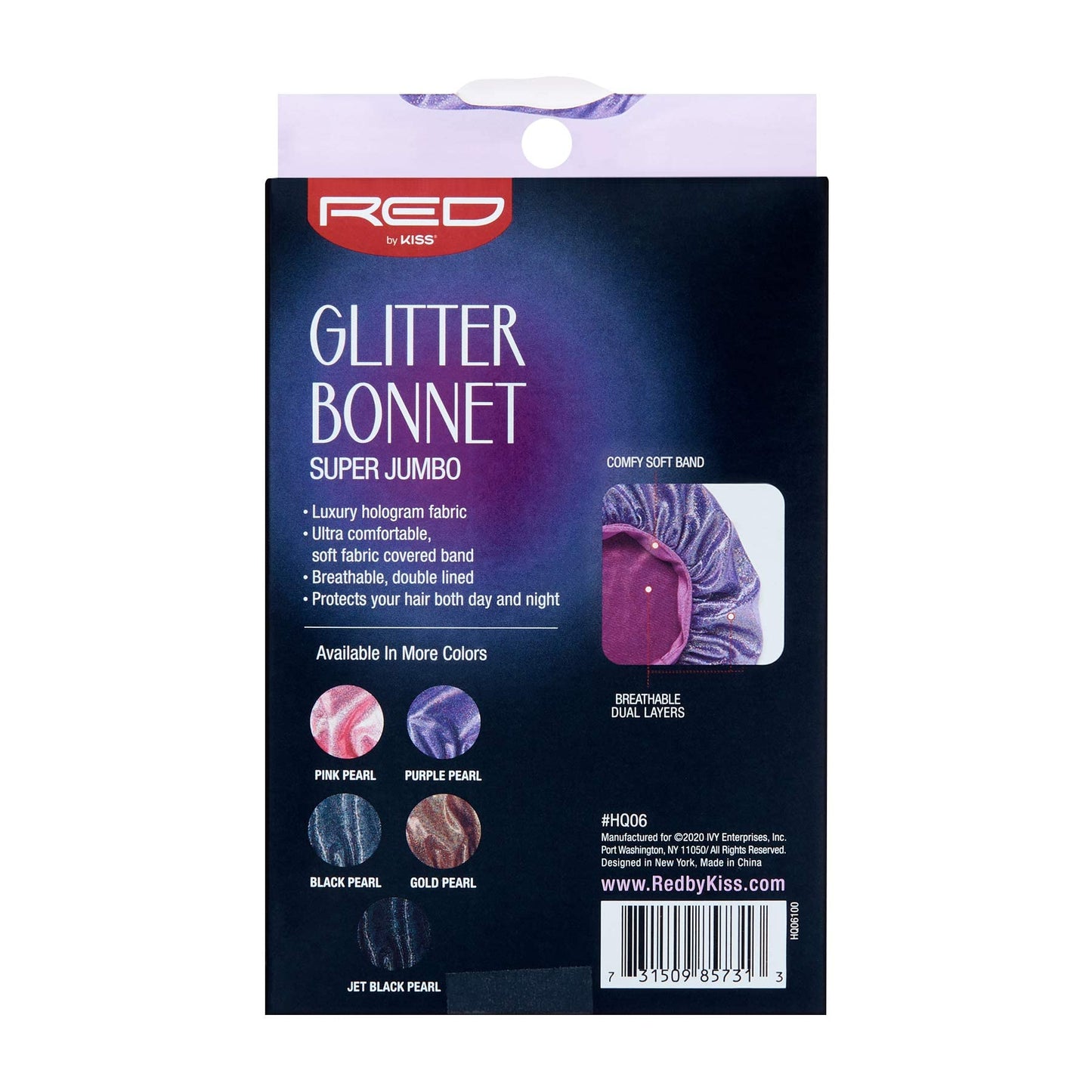 Red By Kiss Glitter Bonnet Premium Quality Sleeping Hair Bonnet Hair Cap, Super Jumbo (Purple Pearl) Beauty and Personal Care Red by Kiss