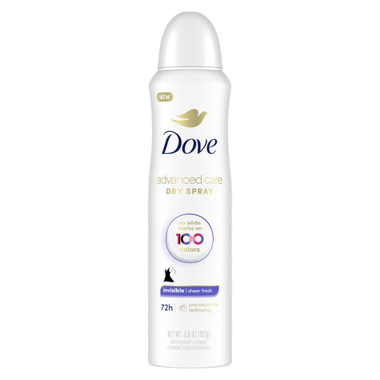 DOVE WOMENS DEO Advanced Care Invisible Dry Spray Antiperspirant Deodorant No White Marks on 100 Colors Sheer Fresh 48-Hour Sweat and Odor Protecting Beauty & Personal Care Dove