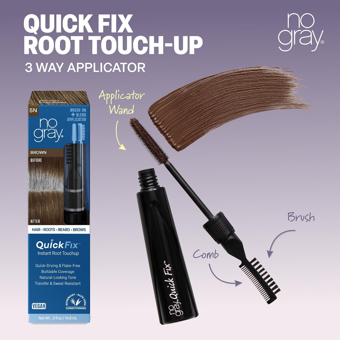 No Gray Quick Fix, 1N Black, Instantly Hide Gray, Silver & White Hair, Easy to Use Applicator, Compact & Travel Friendly, Vegan & Cruelty Free Beauty & Personal Care No Gray
