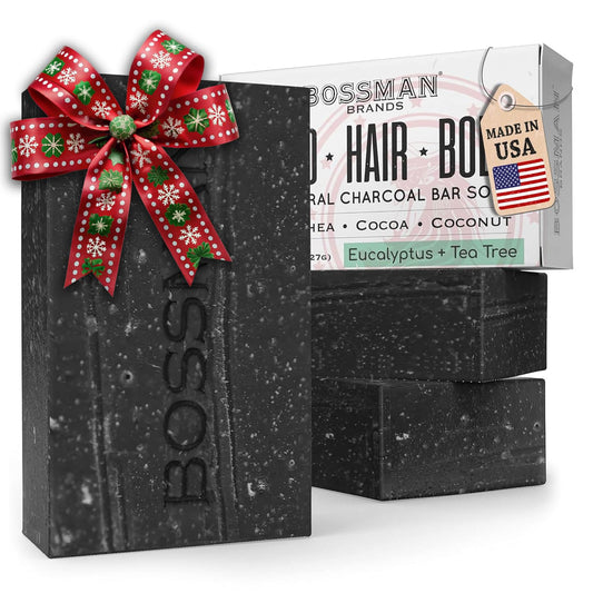 Bossman 3-Pack 4-in-1 Charcoal Soap Bar (4 oz) - Bar Soap for Men - All-Natural Beard Wash, Shampoo, Body Wash & Shaving Solution - Eucalyptus & Tea Beauty & Personal Care Bossman